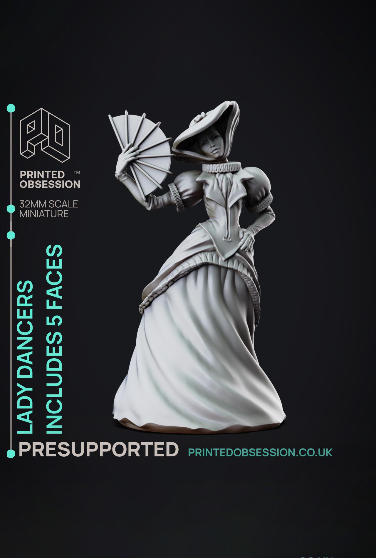 Female Dancer - Lady of the Pox - PRESUPPORTED - Illustrated and Stats - 32mm scale			 3d model