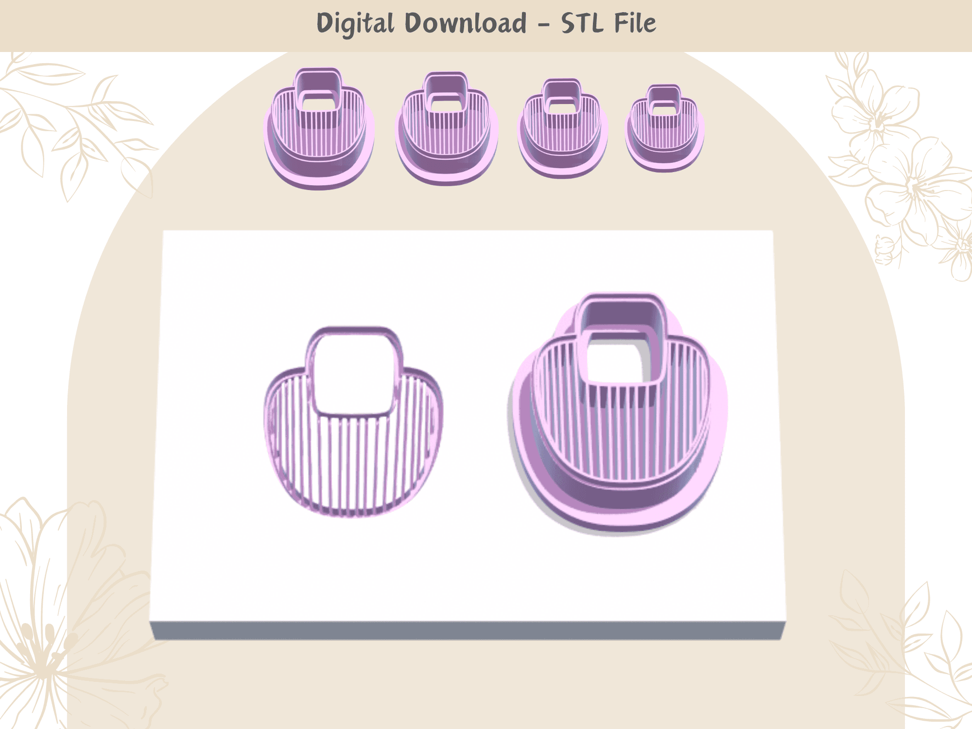 Abstract Earrings Shape 01 Clay Cutter for Polymer Clay | Digital STL File | Clay Tools | 4 Sizes Su 3d model
