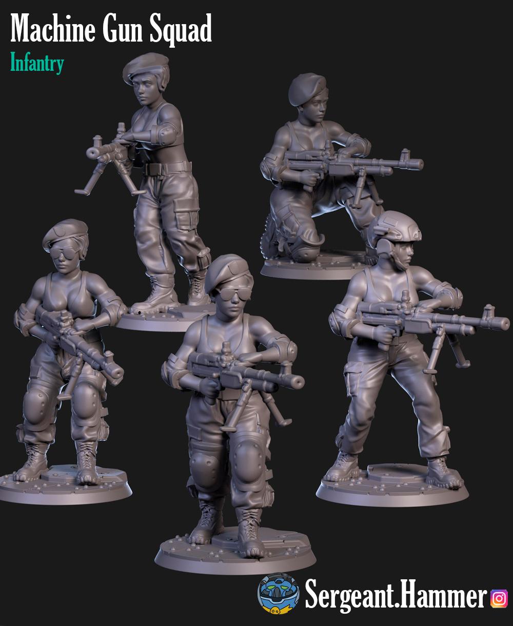 Army girls with machine gun 3d model