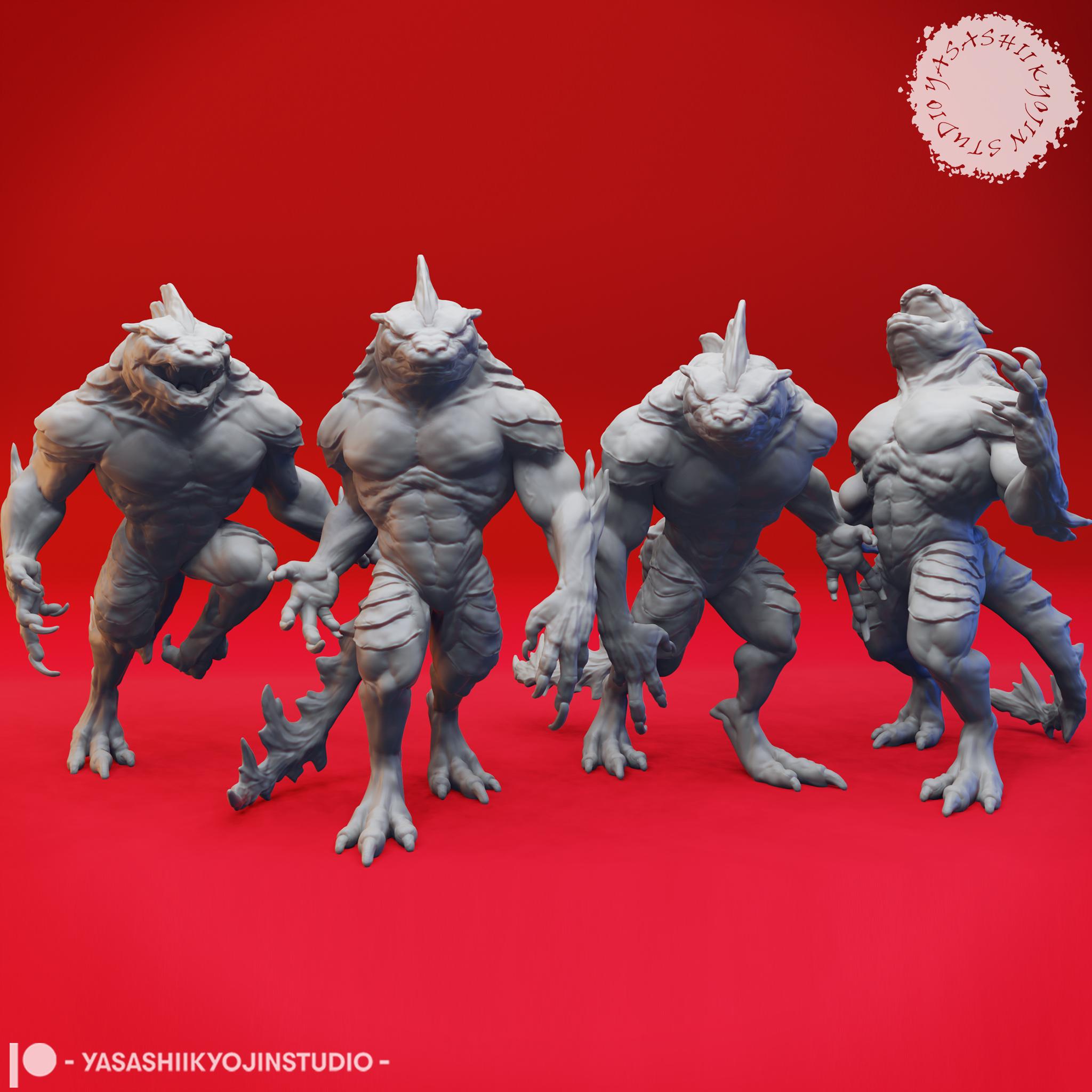 Troglodyte Mob - Tabletop Miniature (Pre-Supported) 3d model
