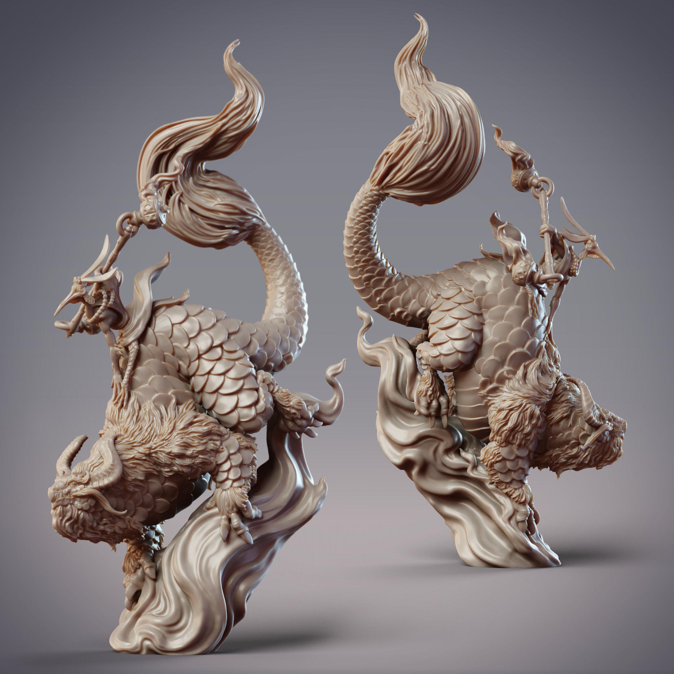 Feixian Cranefolk - Feixian Monk RuYan and Sacred Beast FengYun (Pre-Supported) 3d model