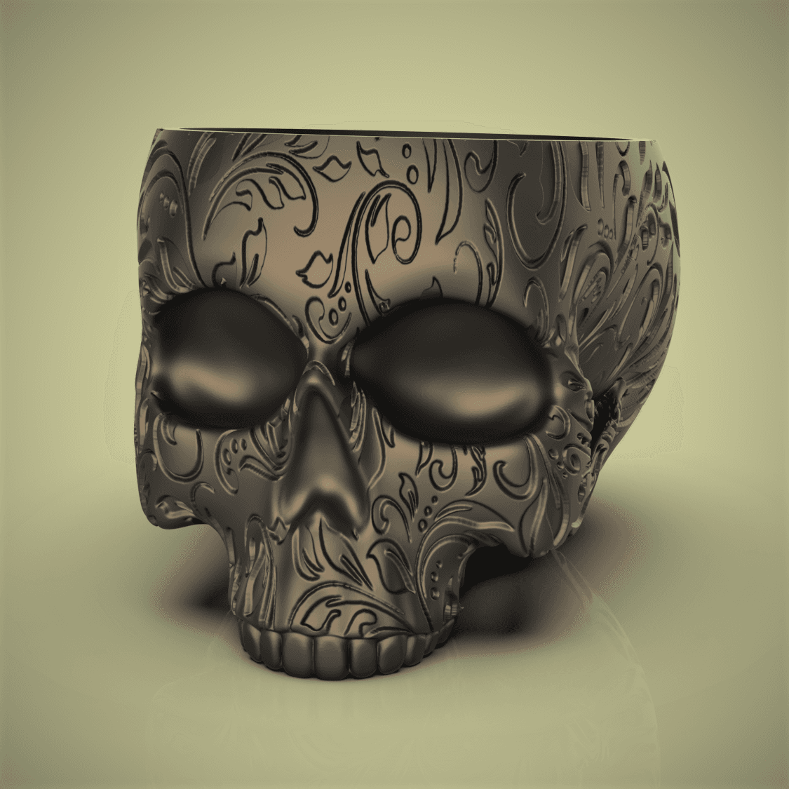 Swirly Leaves Skull Planter 3d model