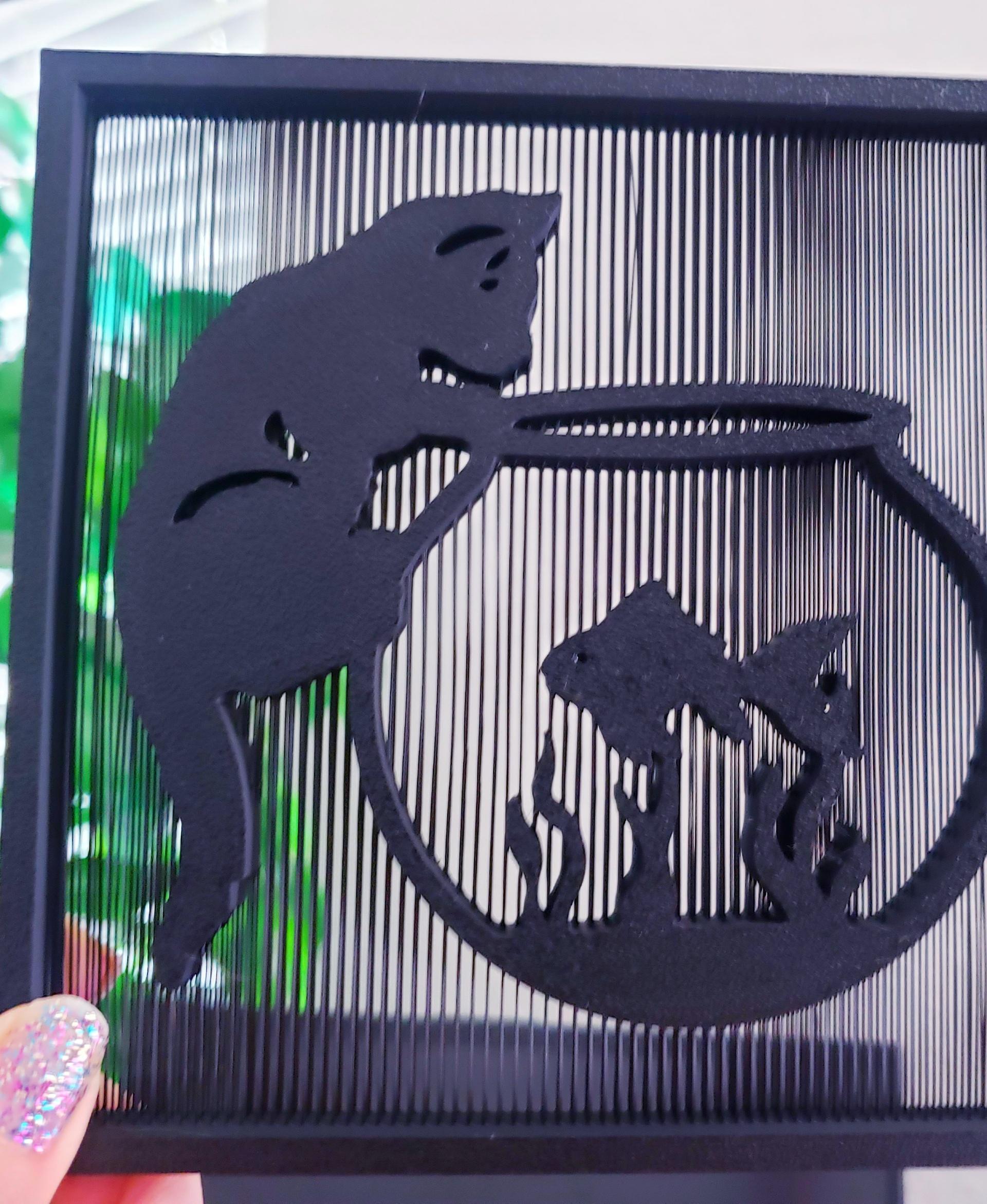 EASY Print in Place Kitty string art 3d floating kitten in a fishbowl free standing art piece - My lil kitty in solid black - 3d model