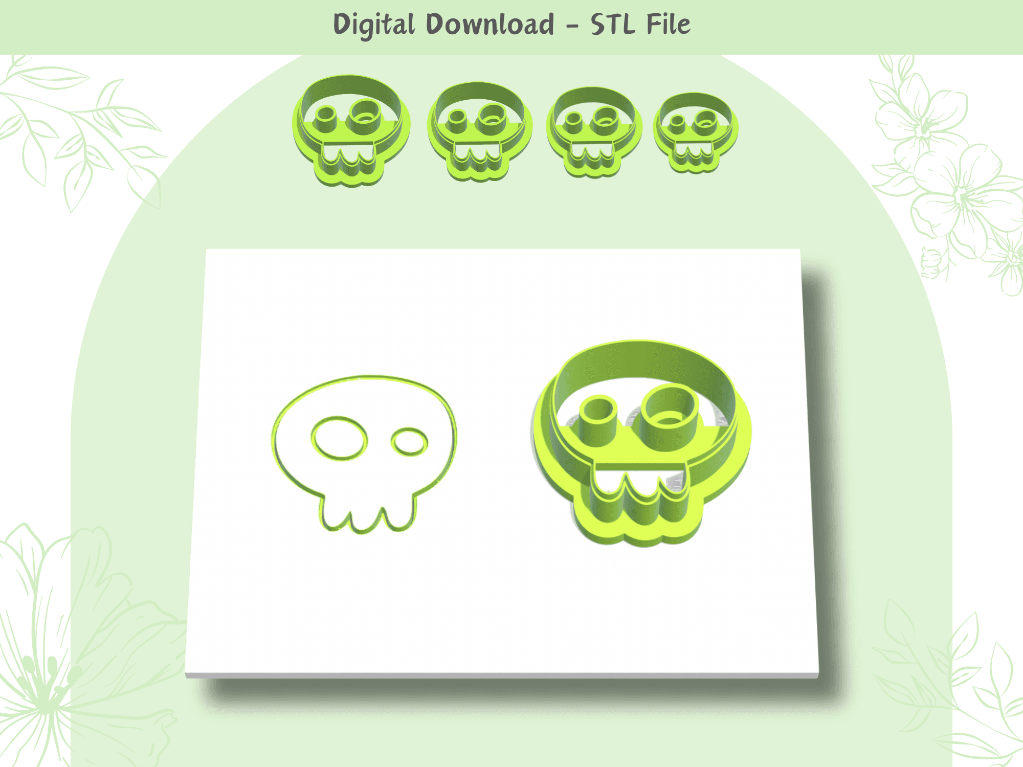 Halloween Skull Clay Cutter for Polymer Clay | Digital STL File | Clay Tools | 4 Sizes Halloween Cla 3d model