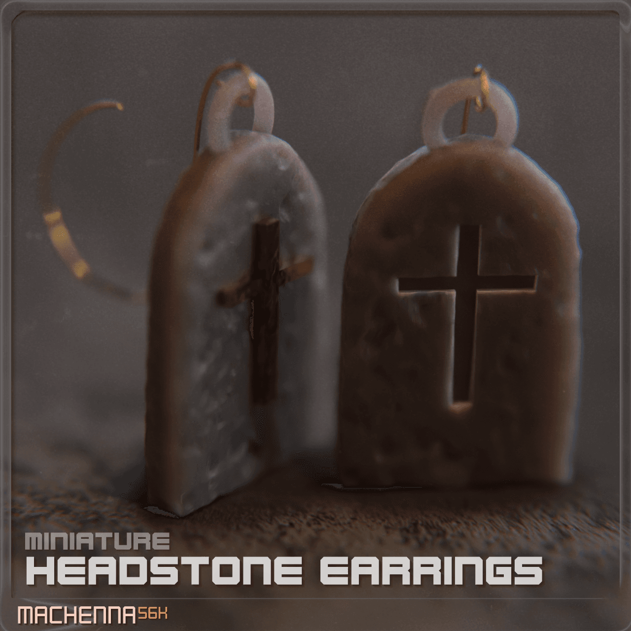 Miniature Headstone Earrings 3d model