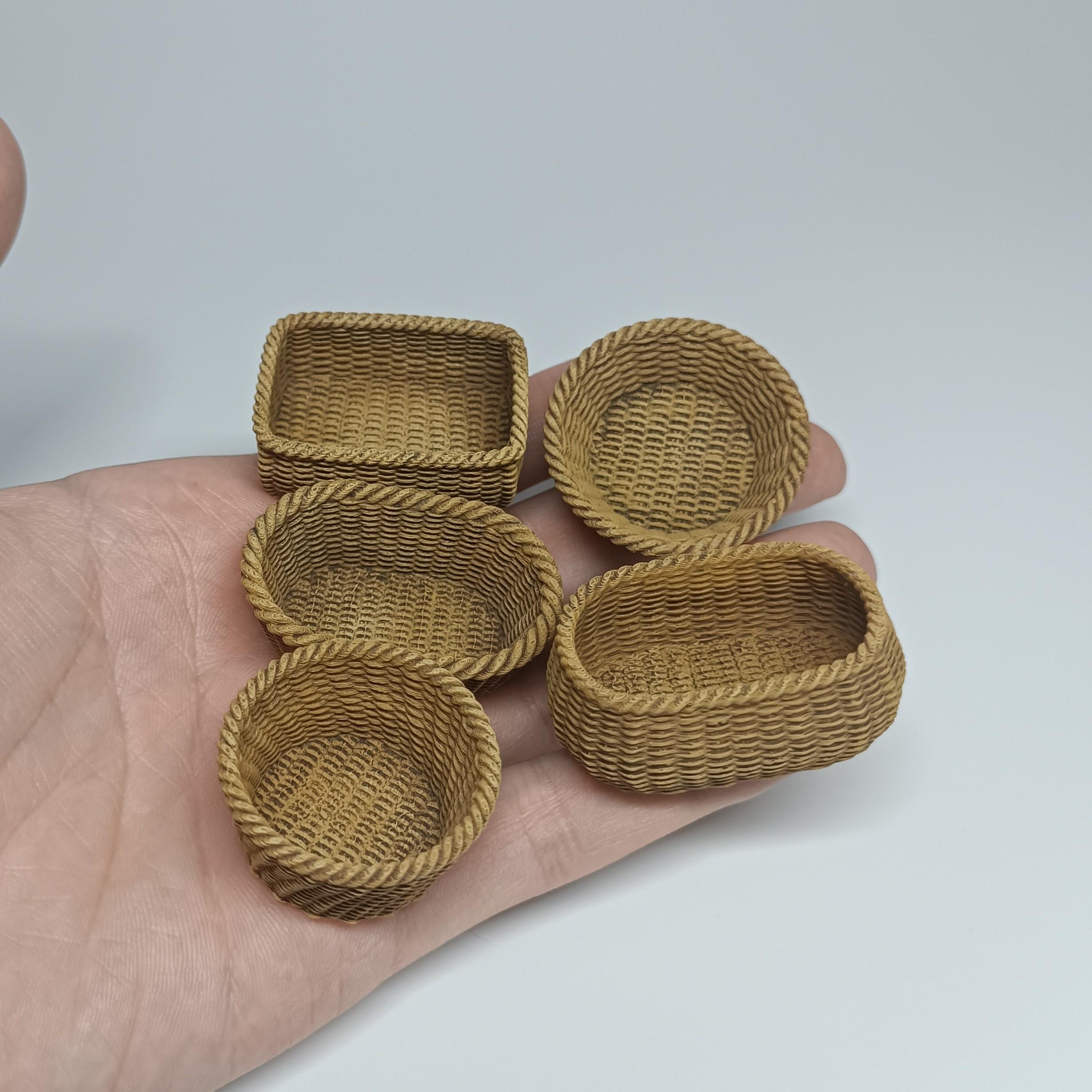 1/12 Scale Wicker Basket STL Set (Set of 5 Miniature Basket) for Dollhouses and Miniature Projects   3d model