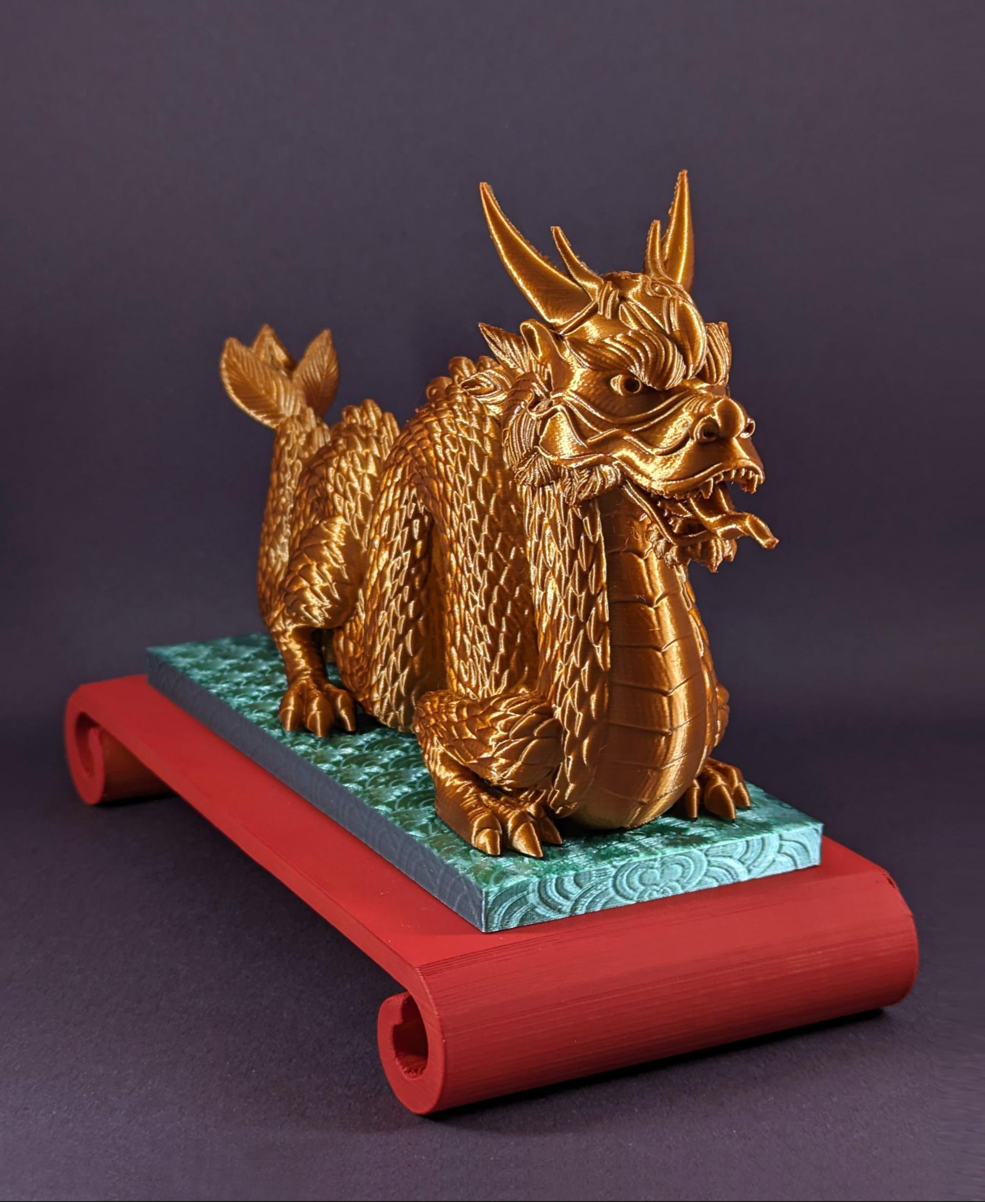 Chinese Dragon  - Fantastic Chinese Dragon printed with Polymaker Silk Bronze, with top base sparkling in Jadeite - 3d model