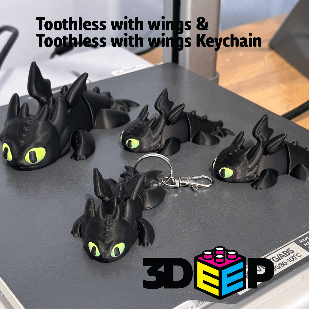 Toothless & Keychain, Print in place - No Supports 3d model