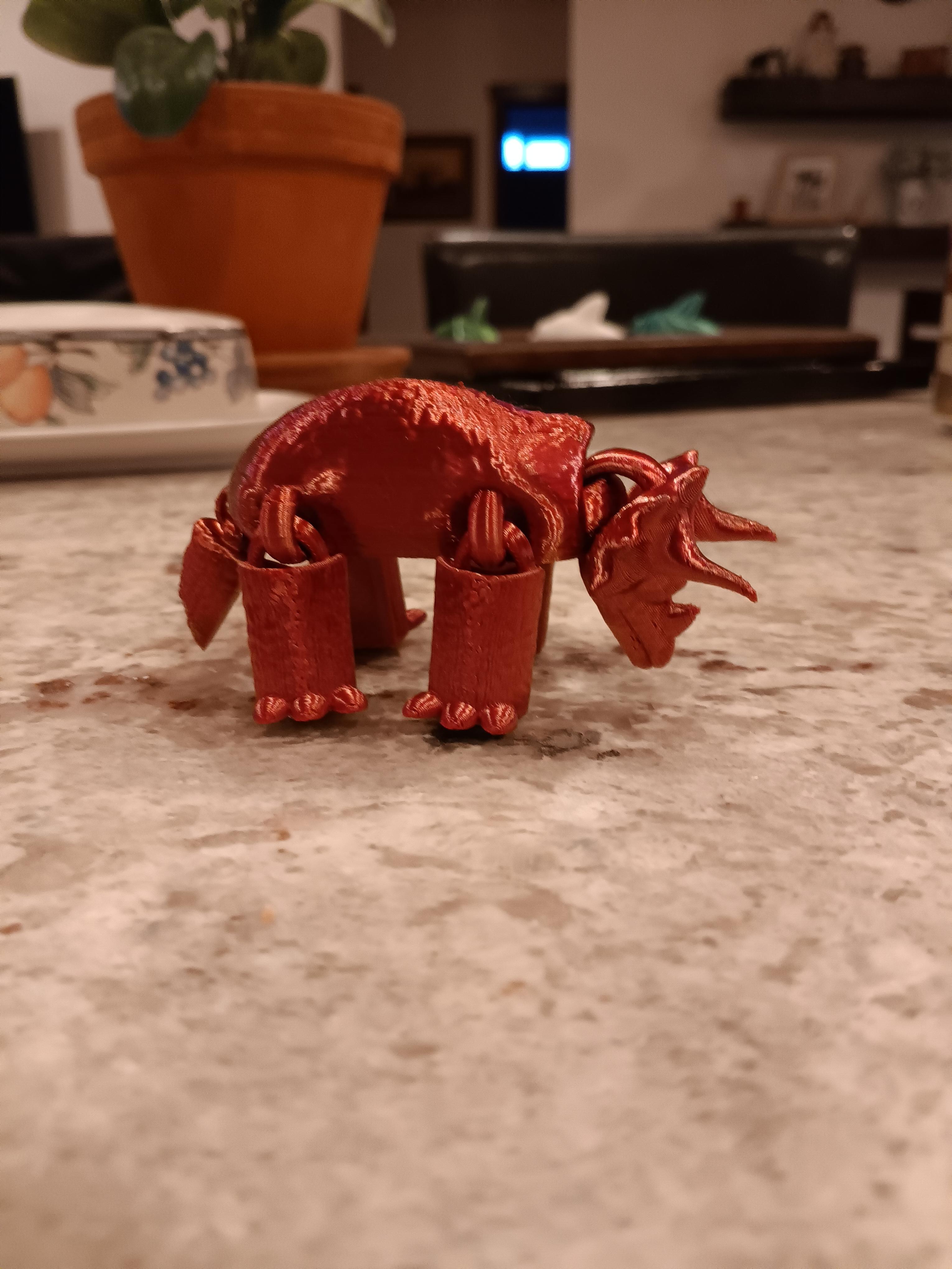 Flexi Triceratops magnet - print in place - refrigerator magnet - articulated fidget toy 3d model