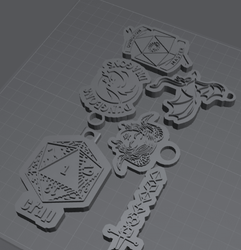 6 DnD Pendants Keychains Different Designs 3d model