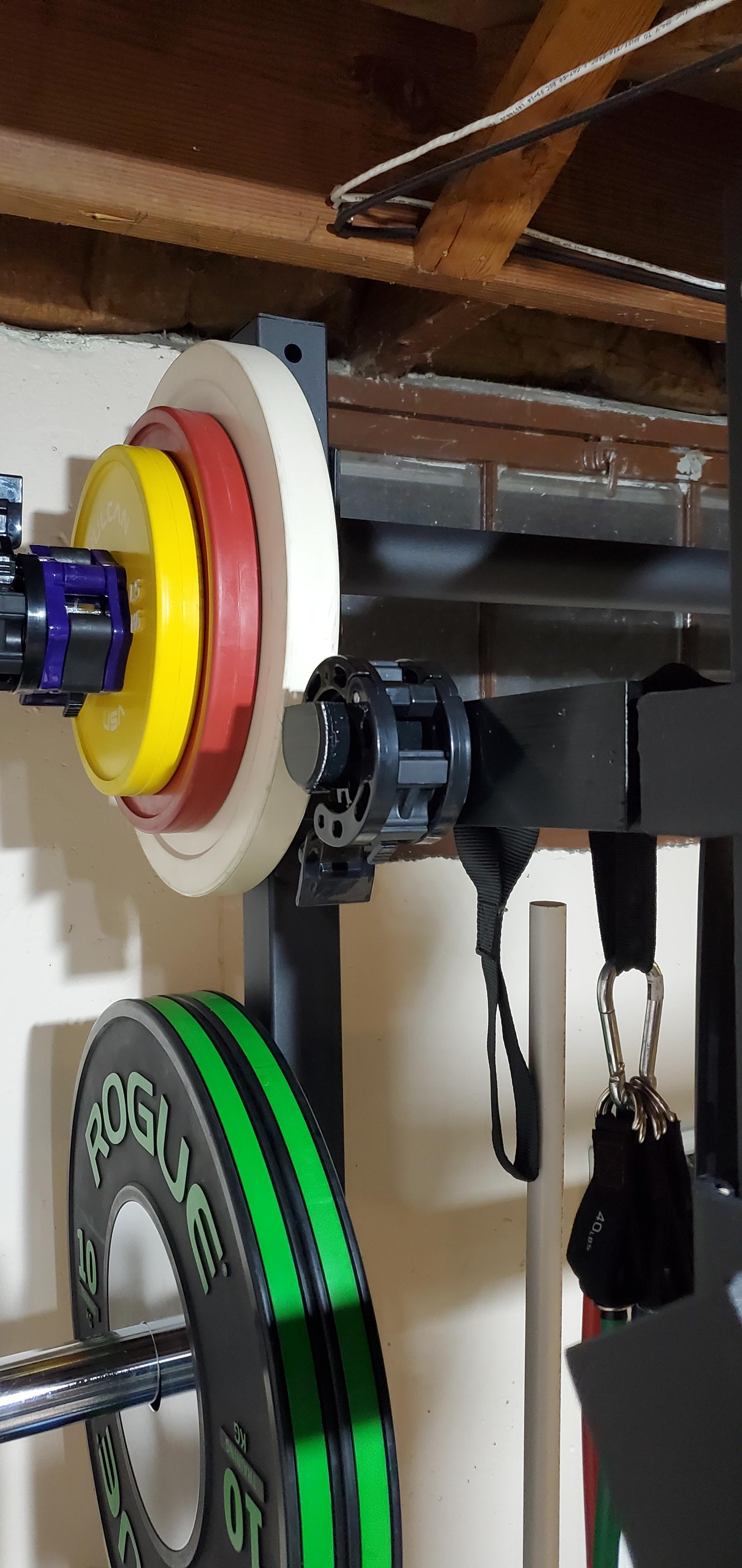 Multi resistance band and barbell collar storage, mounts to crossmembers on a powerrack 3d model