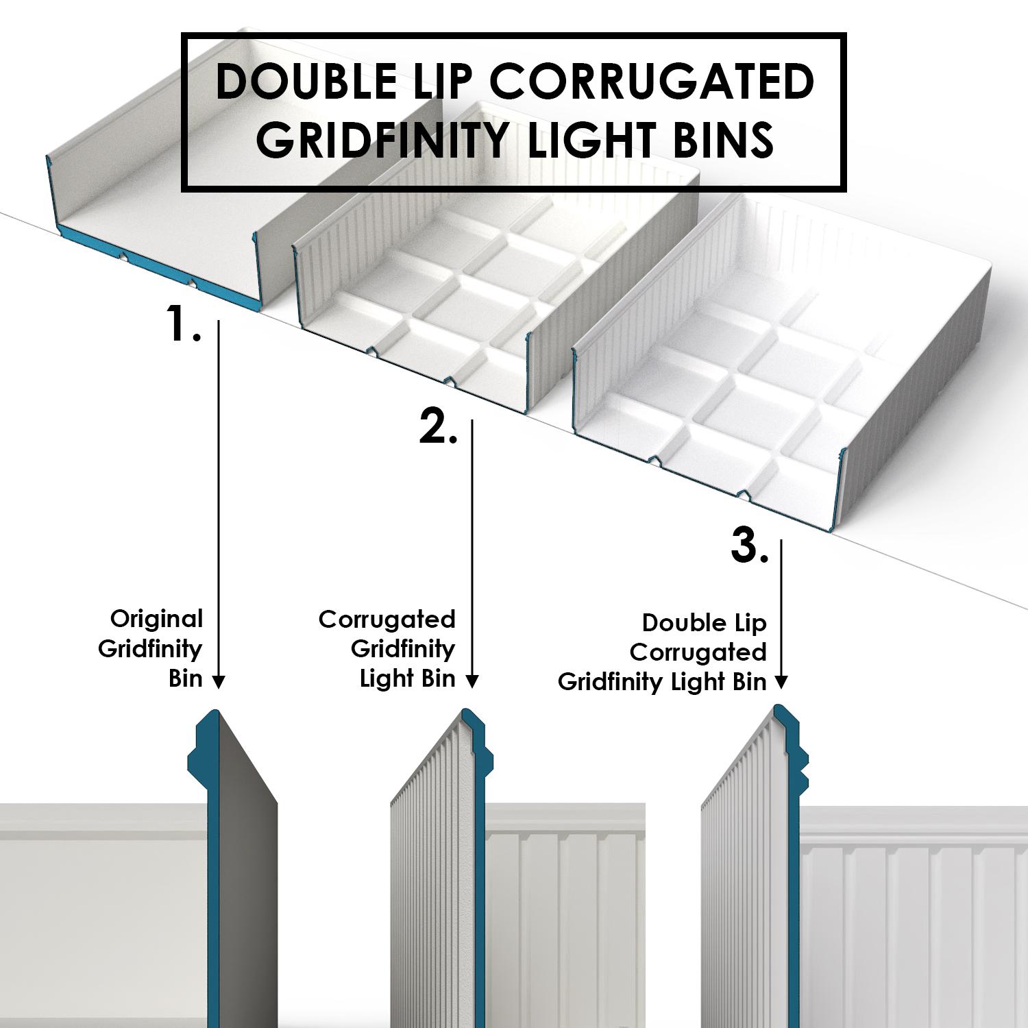 Double Lip Corrugated Gridfinity Light Bins 3d model