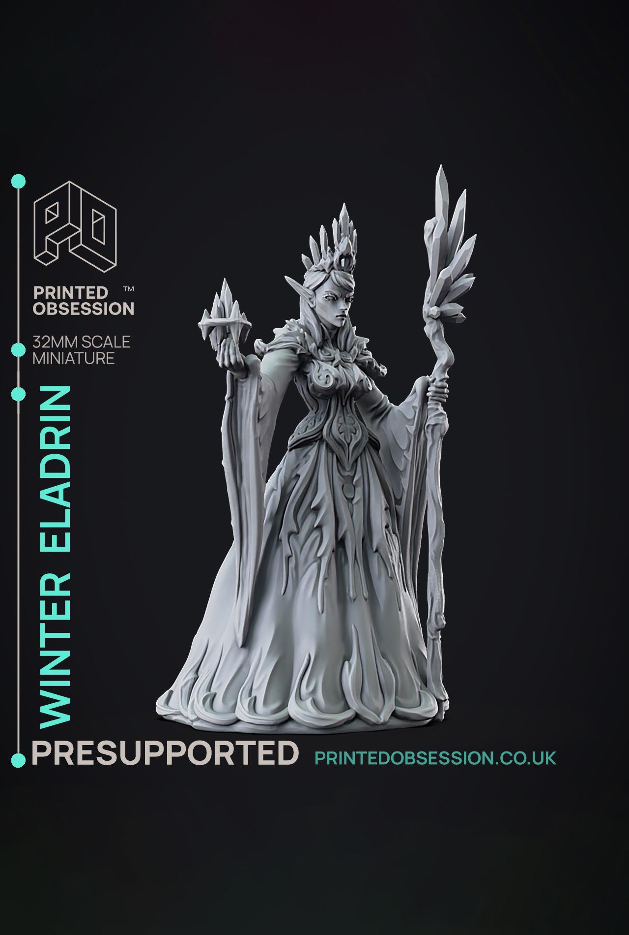 Winter Eladrin - Faywild Vs Shadowfell 2 - PRESUPPORTED - Illustrated and Stats - 32mm scale			 3d model