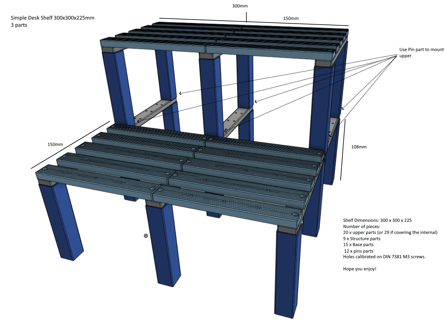 Simple modular Desktop Shelf to hold everything 3d model