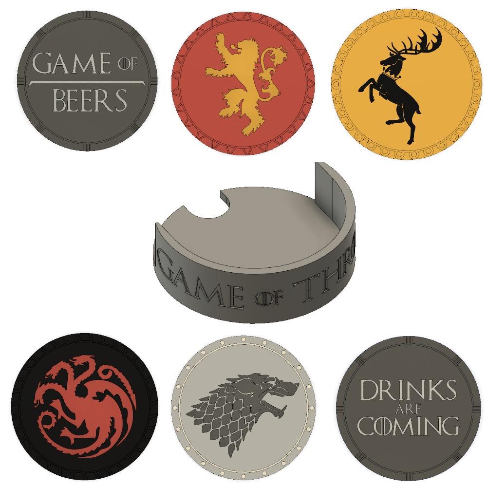 Game Of Thrones Set Of 6 Multicolor Coasters With Base 3d model