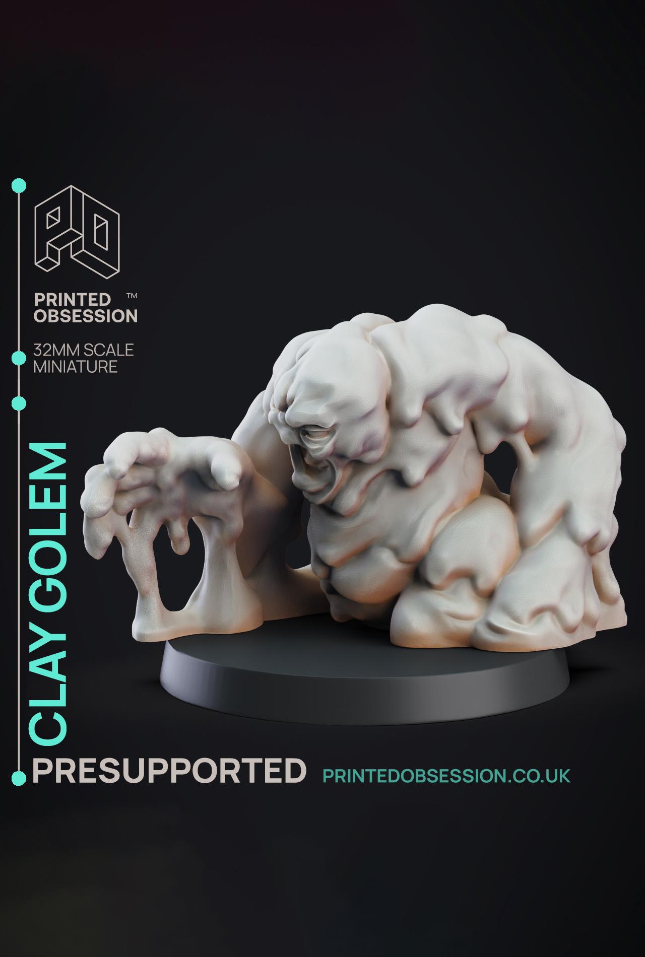 Golem Clay - Constructs - PRESUPPORTED - Illustrated and Stats - 32mm scale			 3d model