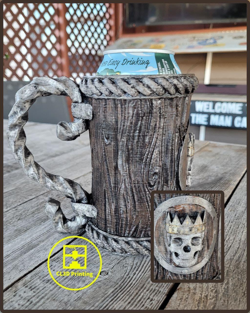 Wood Koozie with Skull Shield - Wrought Iron Handle 3d model