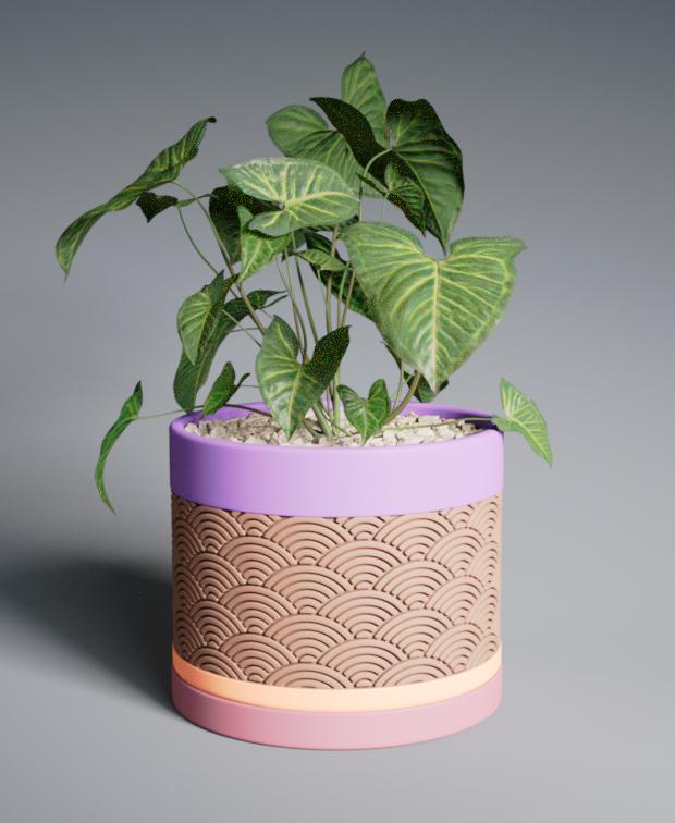 Planter Pot Seigaiha with Straight Base 3d model
