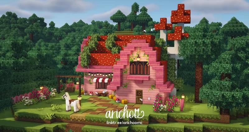 Minecraft Pink Mushroom Cottage 3d model