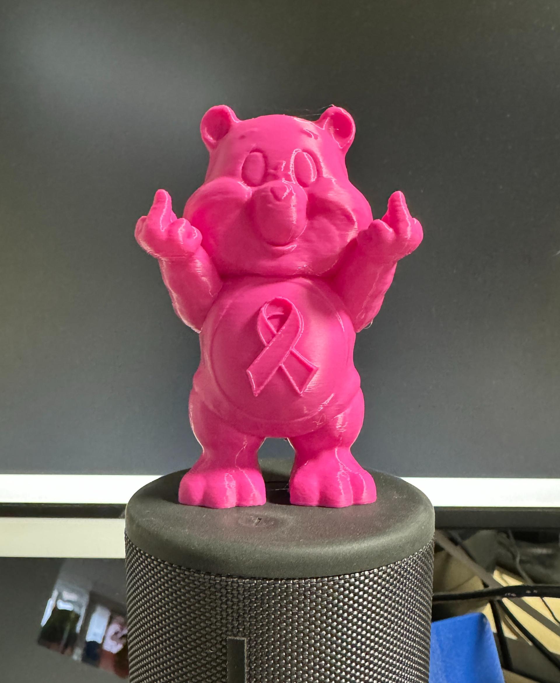 F-Cancer  Bear (1).stl - Bambu P1S, Bambu Basic PLA - Magenta
This is an awesome bear! Just printed one for my mom. - 3d model