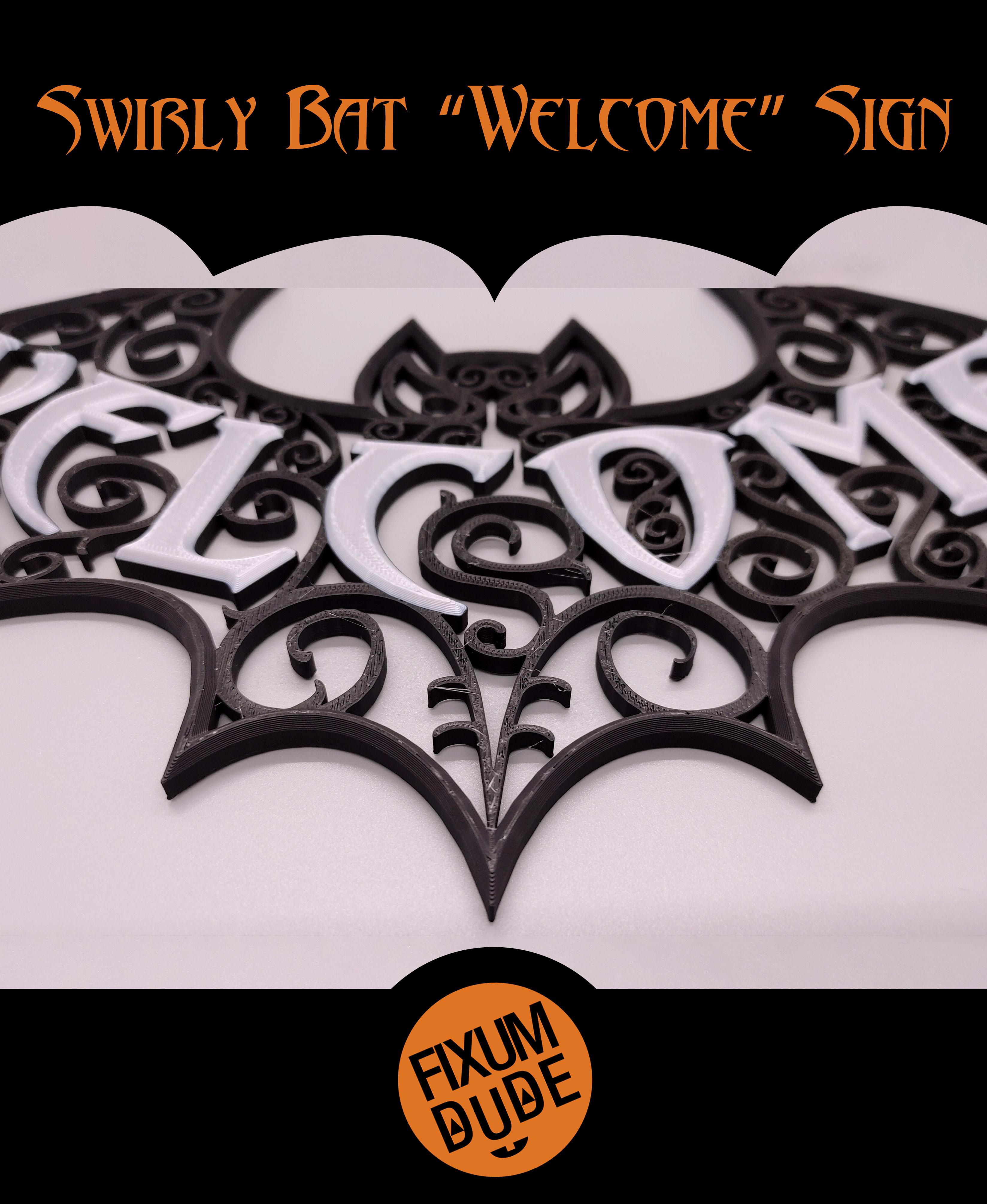 Swirly Bat "Welcome" Sign 3d model