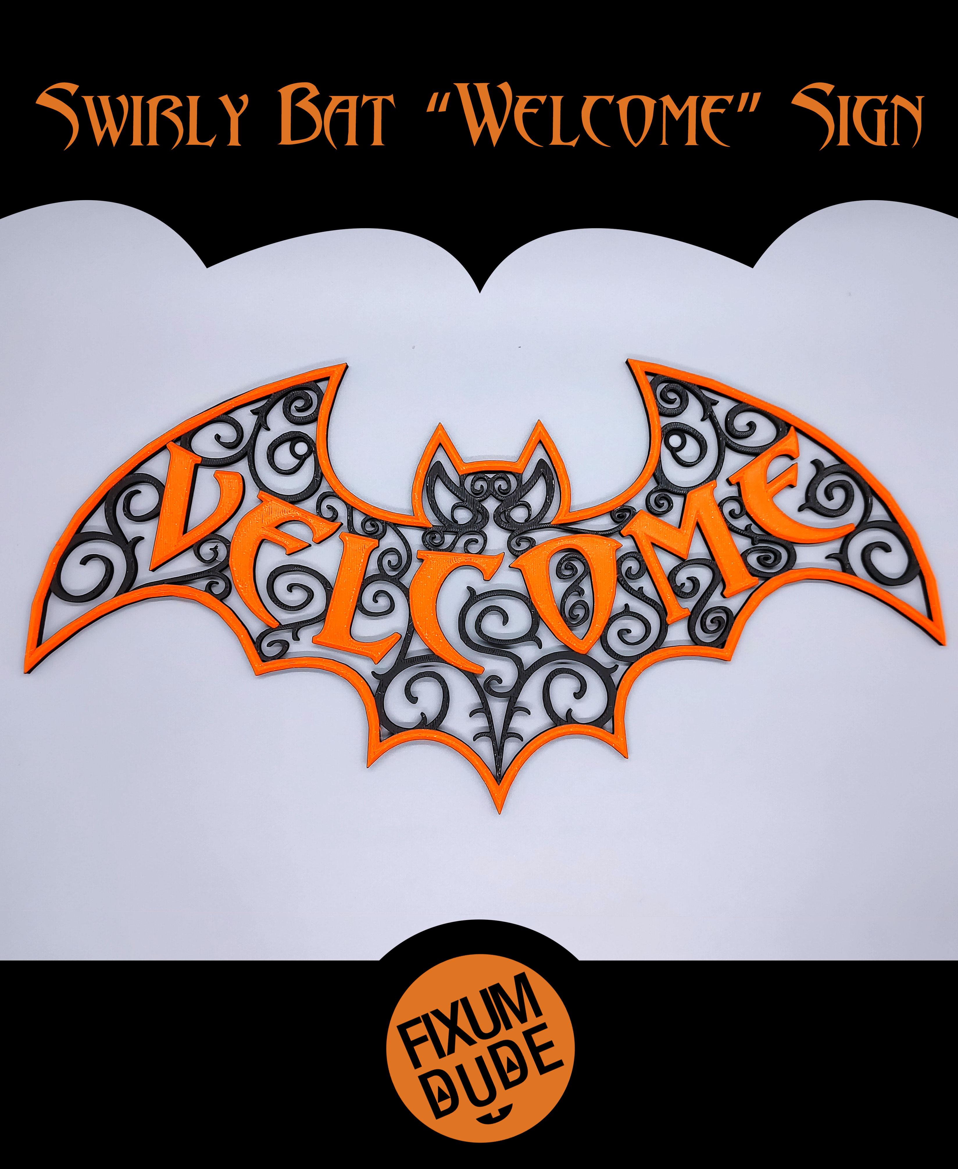 Swirly Bat "Welcome" Sign 3d model