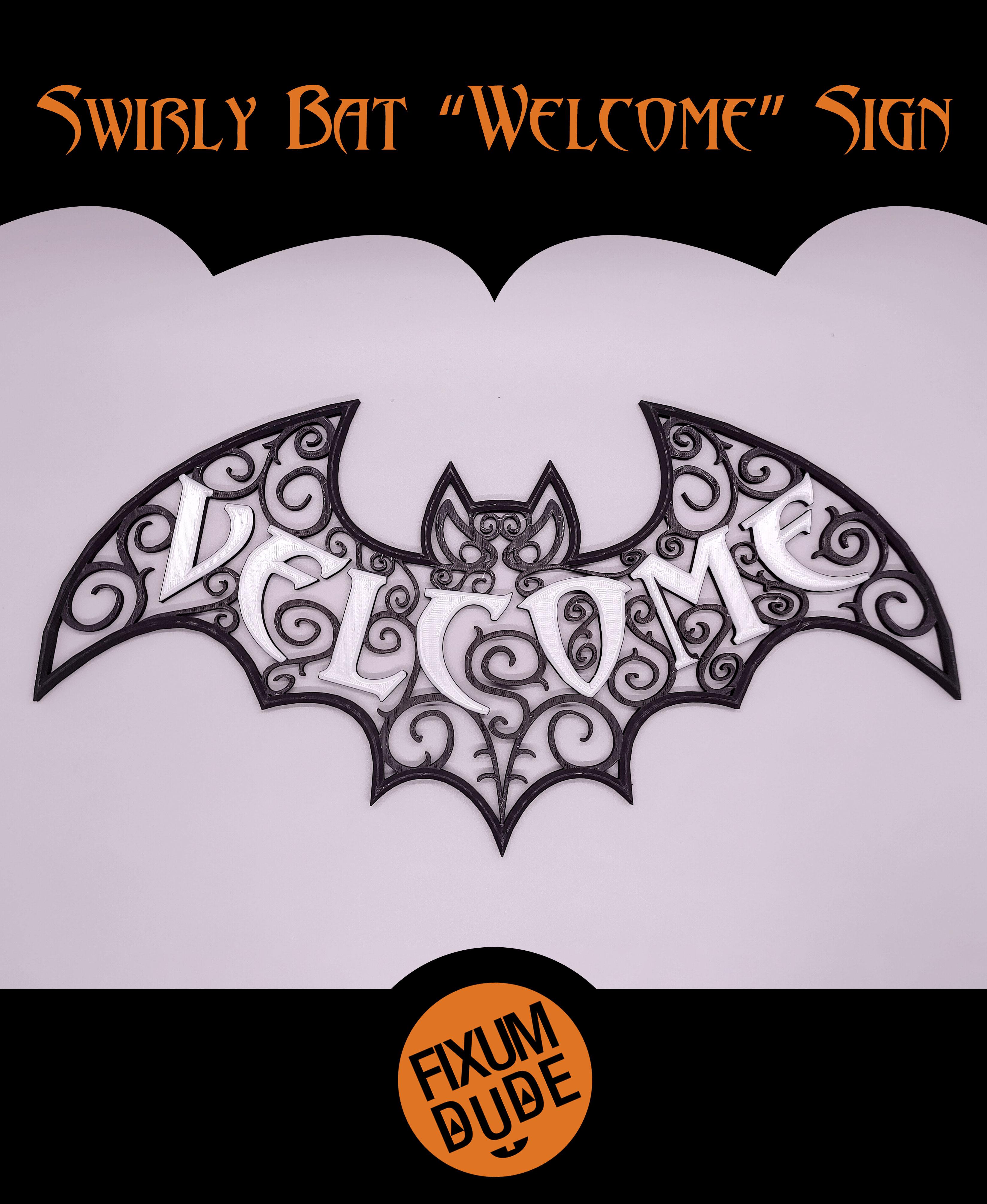 Swirly Bat "Welcome" Sign 3d model