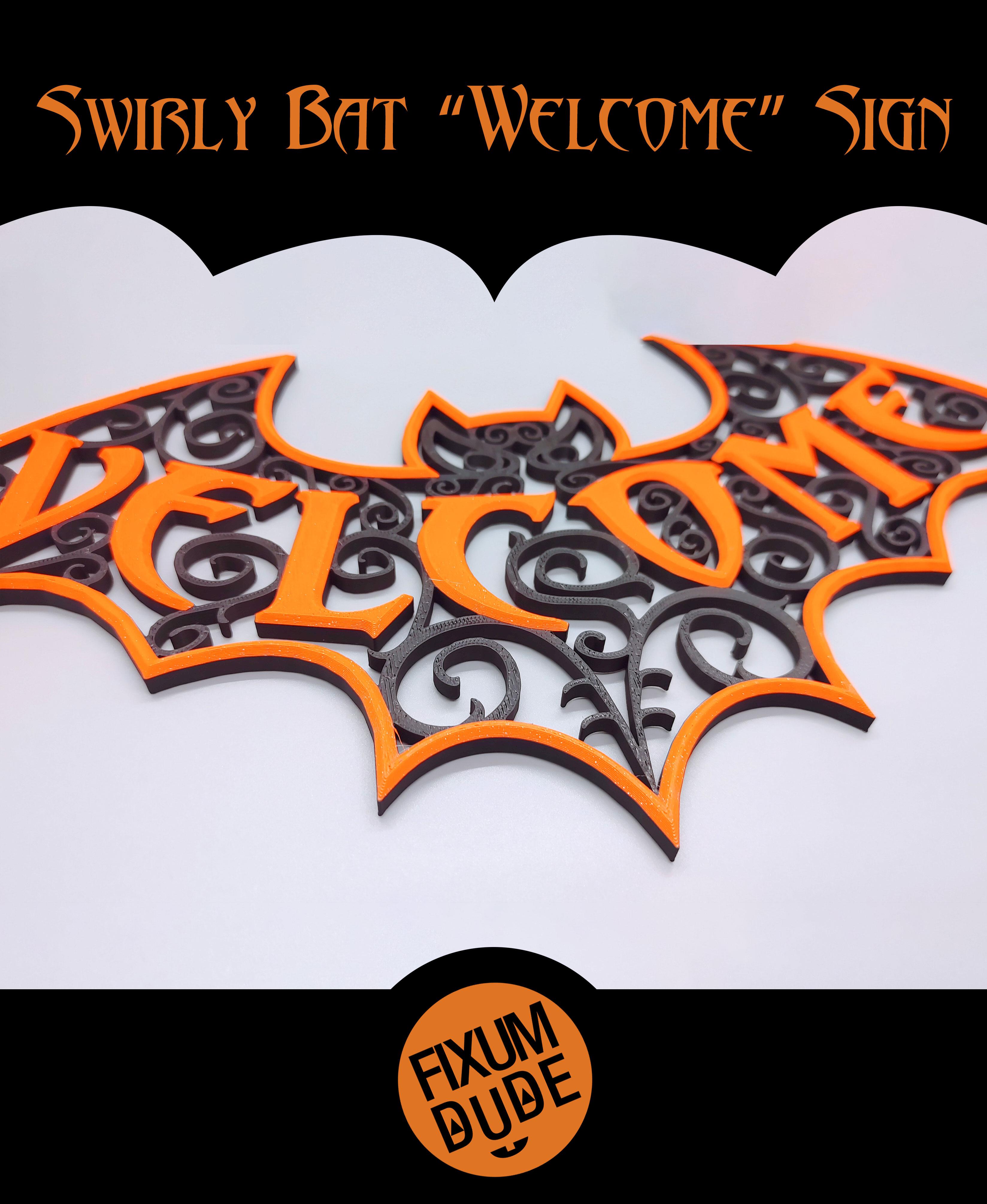 Swirly Bat "Welcome" Sign 3d model