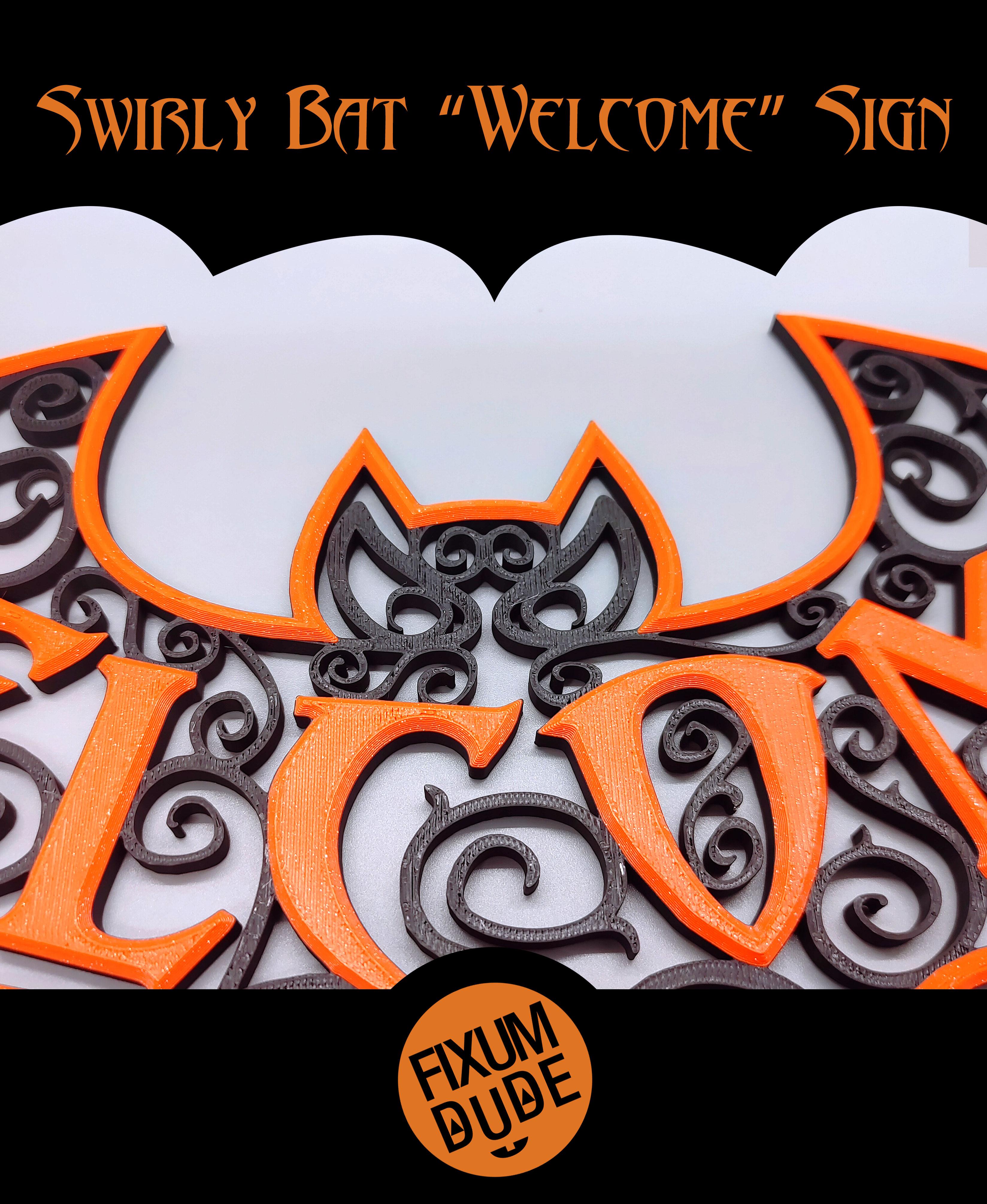 Swirly Bat "Welcome" Sign 3d model