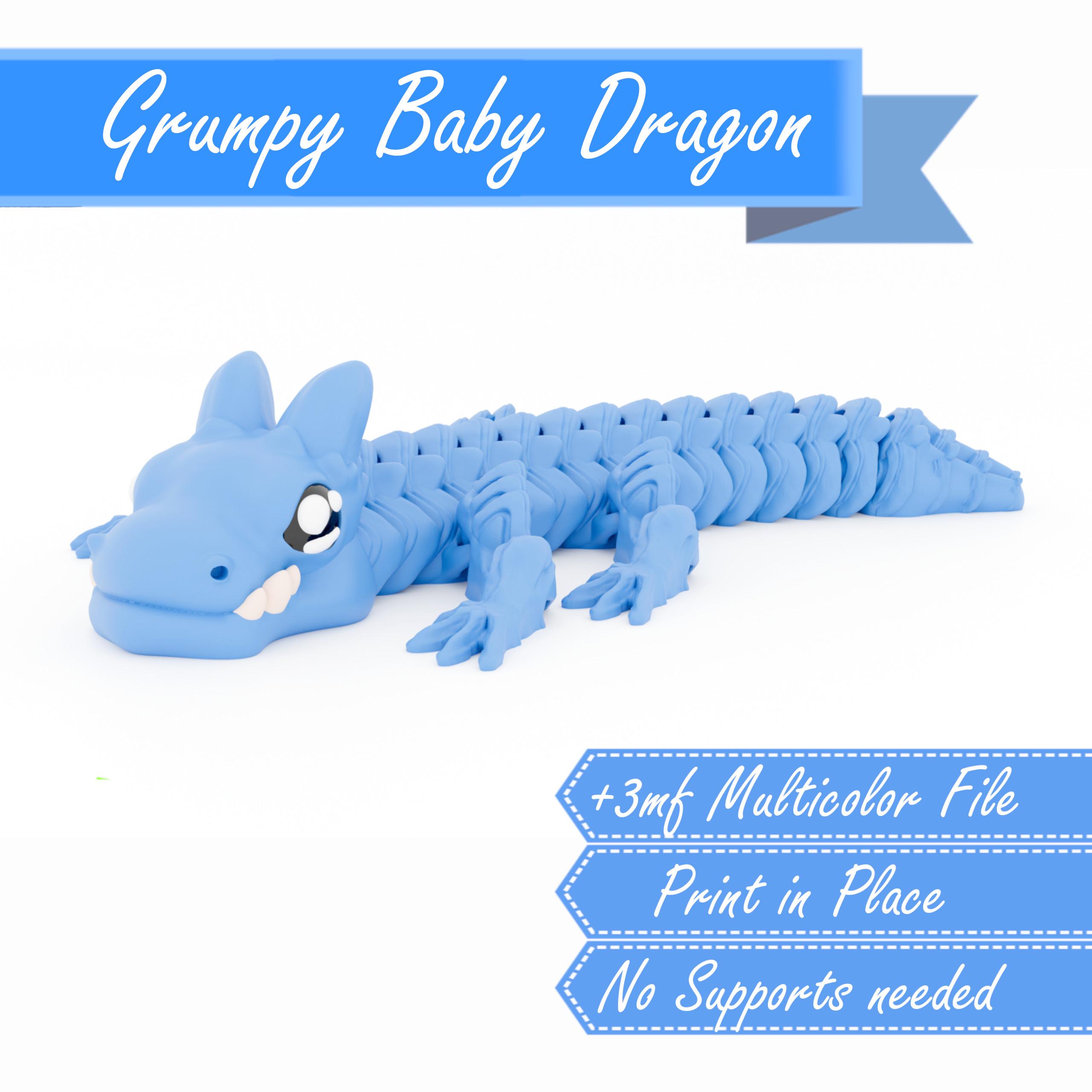 Grumpy Baby Dragon 🐉 - Multicolor - Articulated - Print in Place  3d model