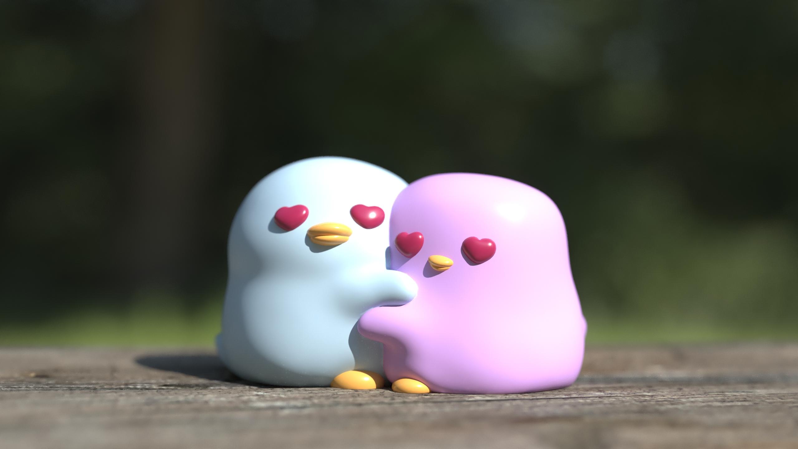 ♡♡♡ LOVE CHIKS , cute adorable and cuddly kawaii adorable , cuddling ducklings by TinyMakers3D 3d model