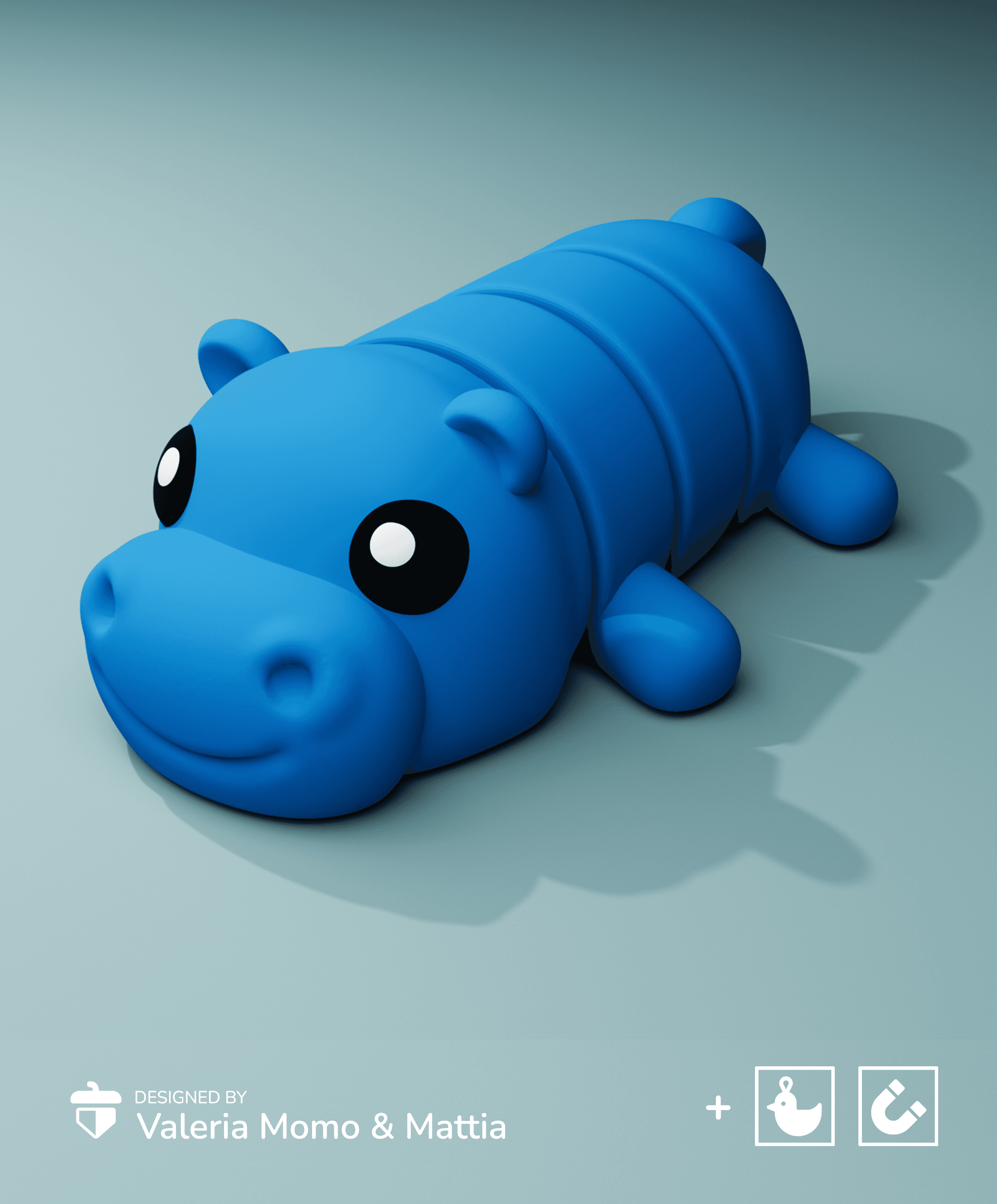 Cute Flexi Pets Hippo (Keychain & Magnet) 3d model