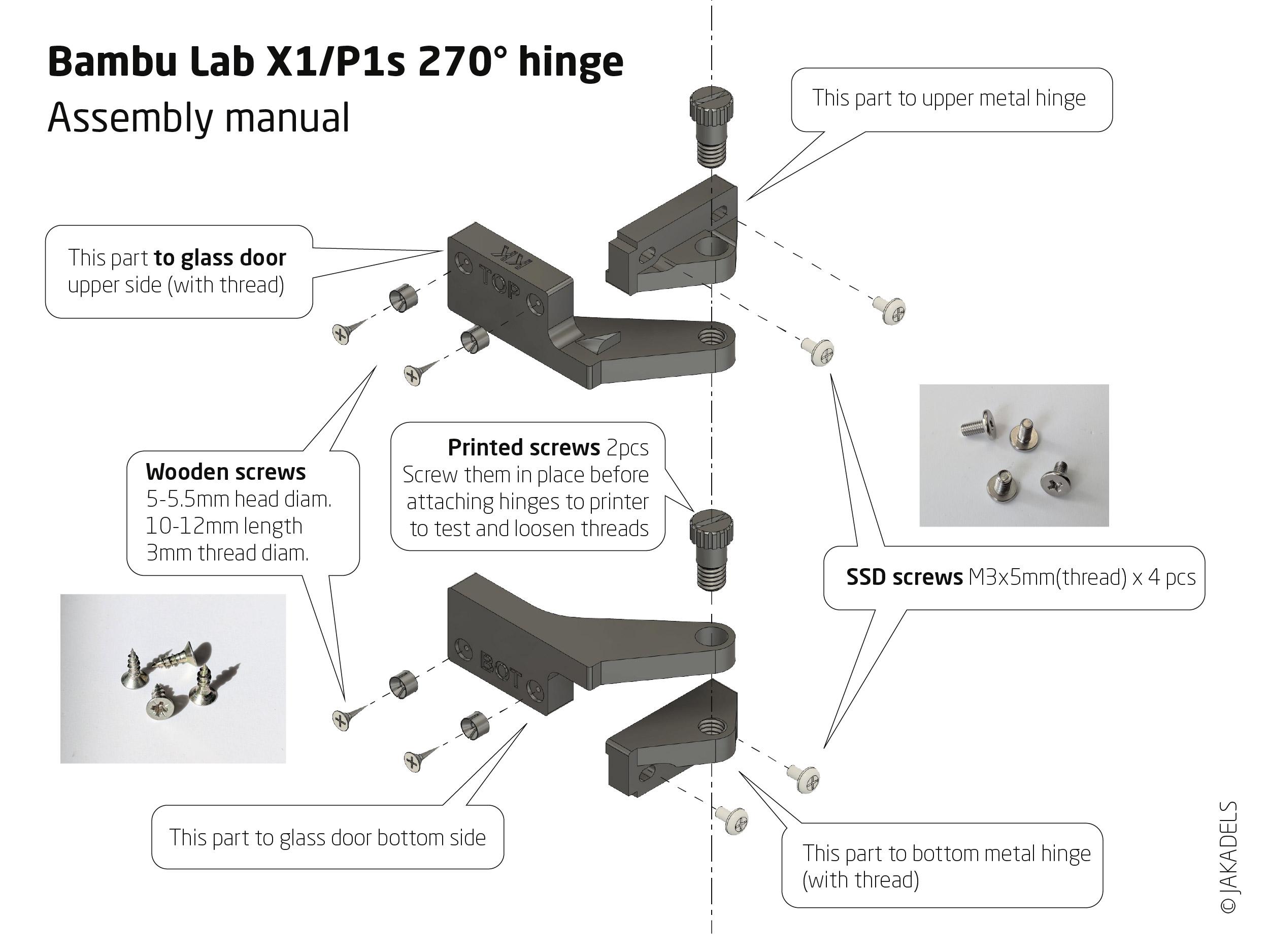 Bambu Lab P1S/X1 front door 270° hinge upgrade 3d model