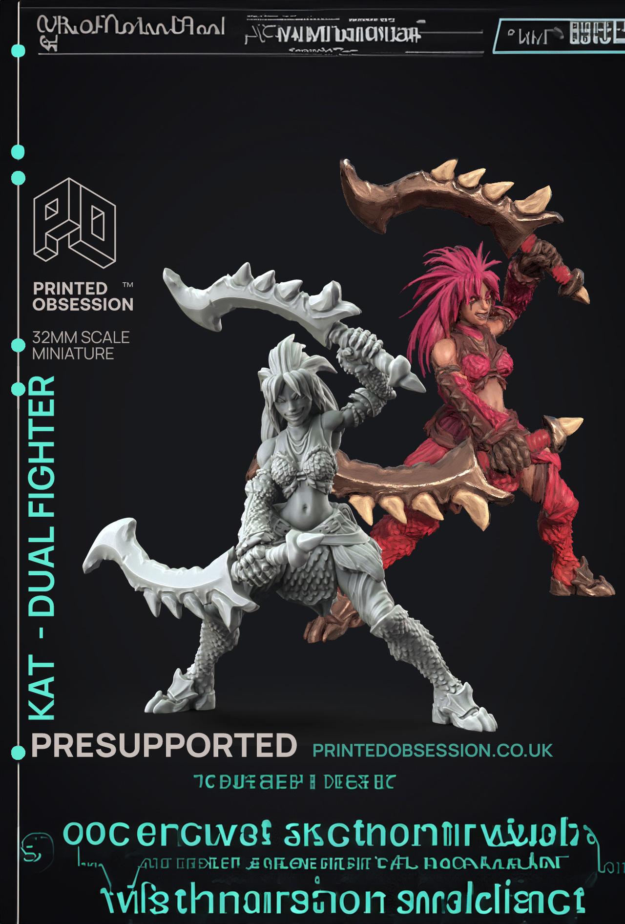 Kat - Monster Hunter - Mixed wepons - PRESUPPORTED - Illustrated and Stats - 32mm scale  3d model