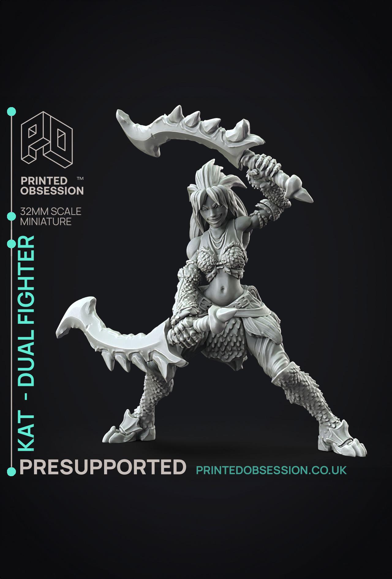 Kat - Monster Hunter - Mixed wepons - PRESUPPORTED - Illustrated and Stats - 32mm scale  3d model