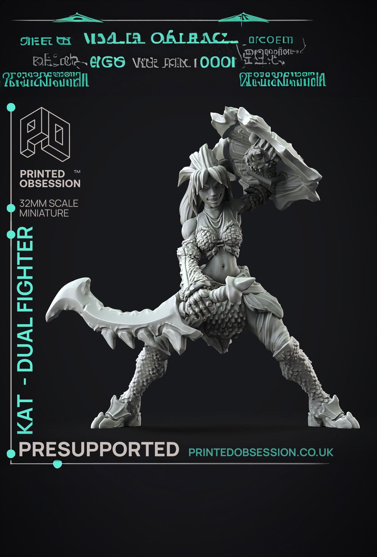 Kat - Monster Hunter - Mixed wepons - PRESUPPORTED - Illustrated and Stats - 32mm scale  3d model