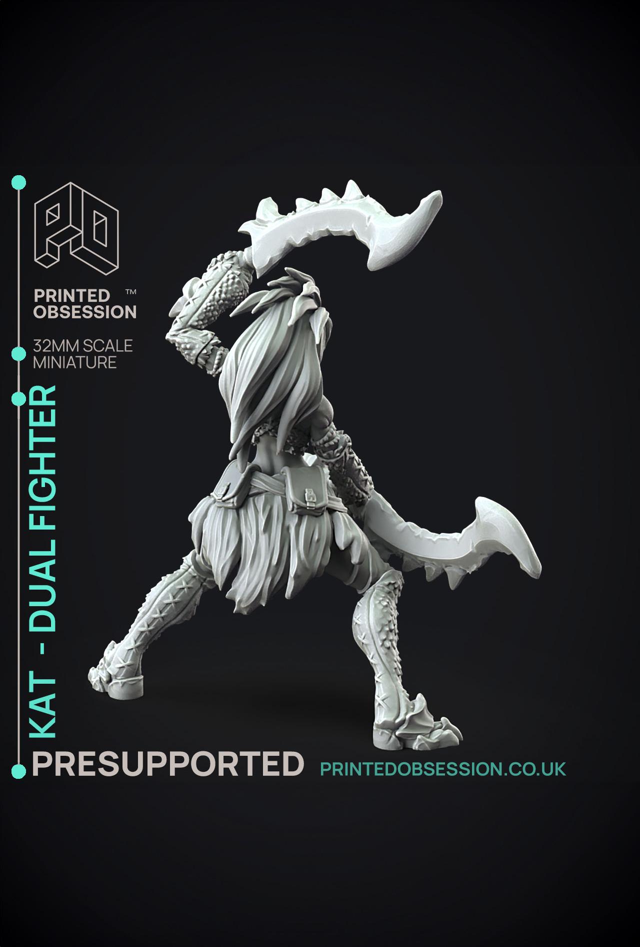 Kat - Monster Hunter - Mixed wepons - PRESUPPORTED - Illustrated and Stats - 32mm scale  3d model