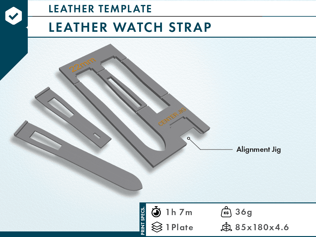 22mm Watch Band 3D Printed Leather Template 3d model