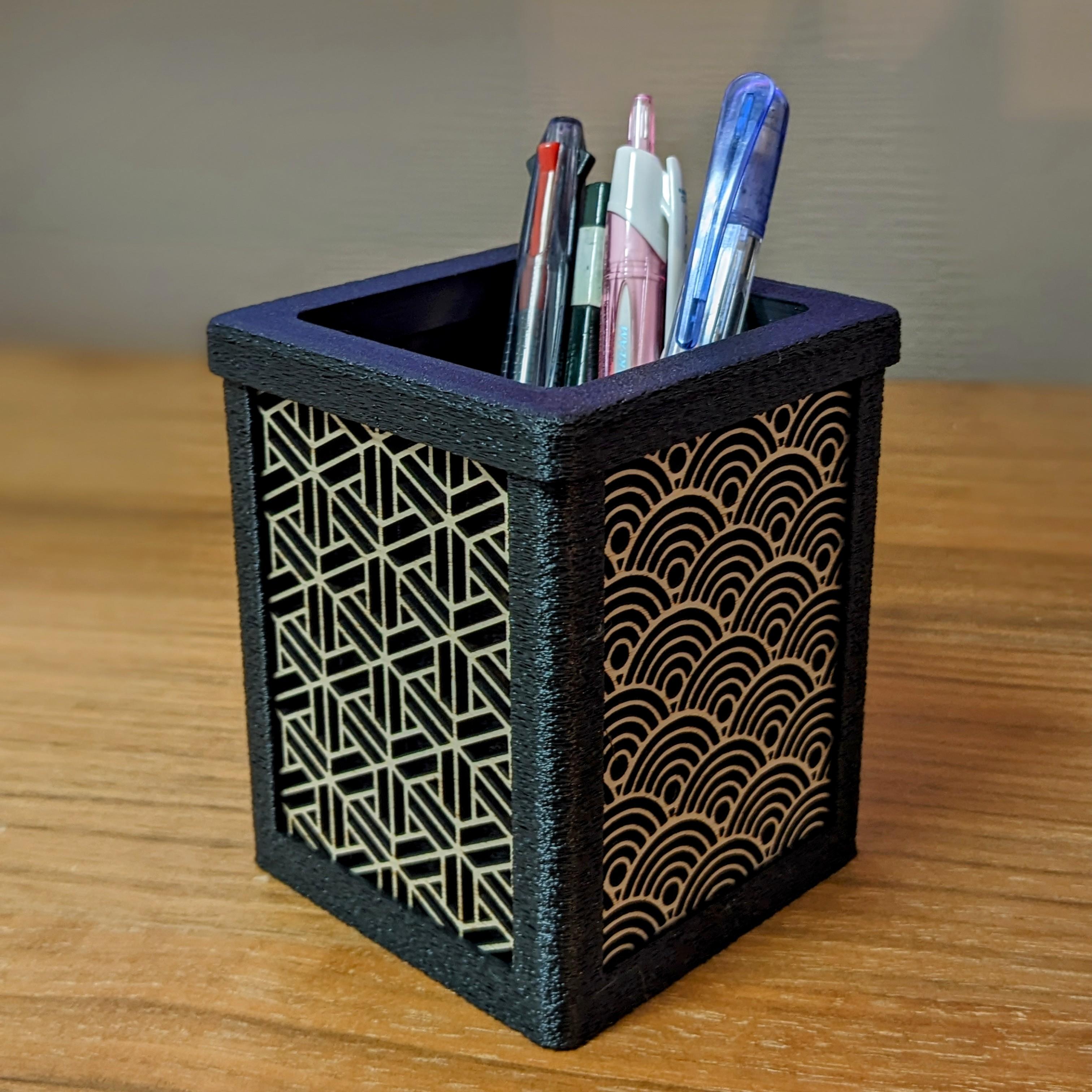 PEN HOLDER WITH JAPANESE STYLE PANEL INLAYS 3d model