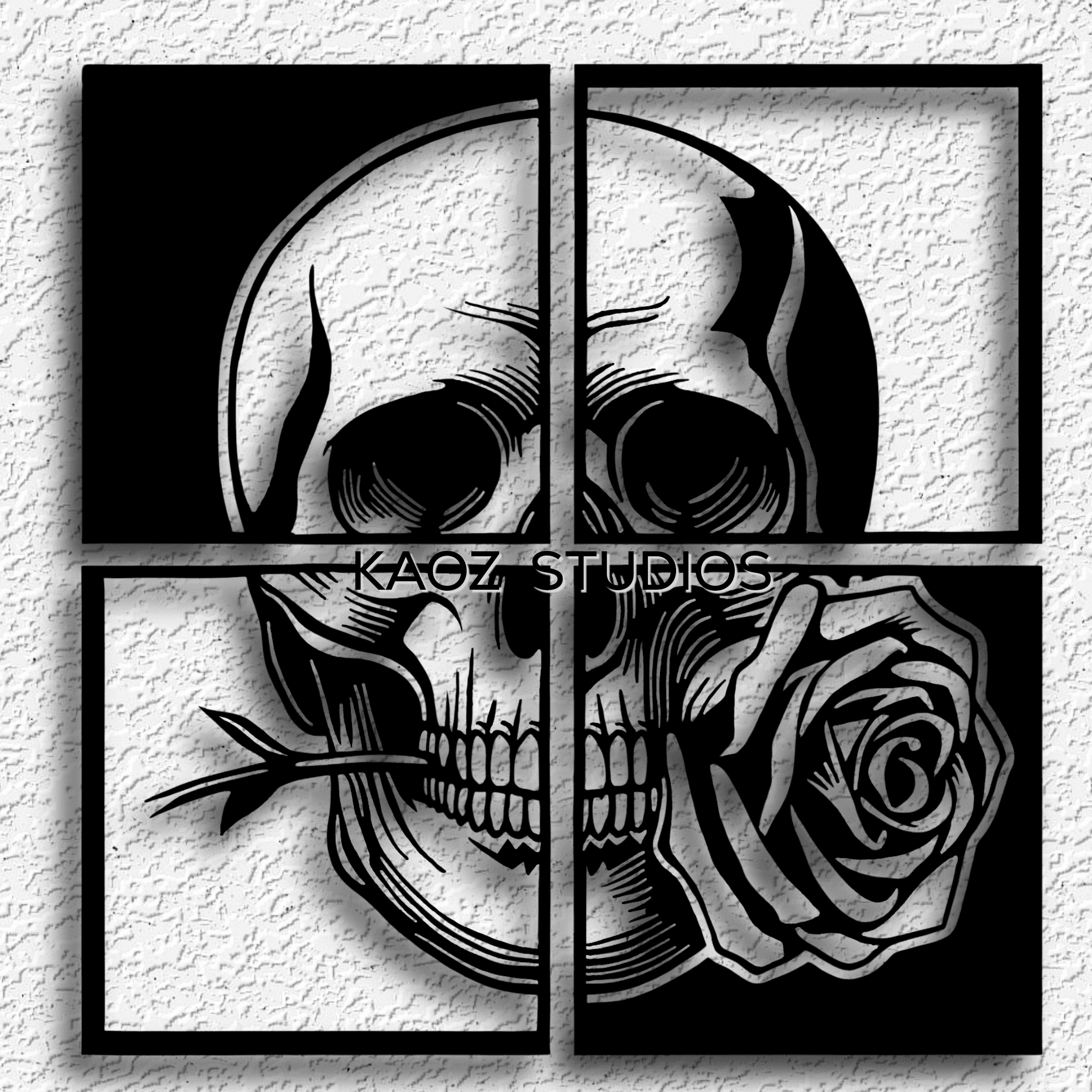 Piece 1 OF 4 of HUGE 20" Skull with Rose Wall Art Gothic Halloween Decor 3d model