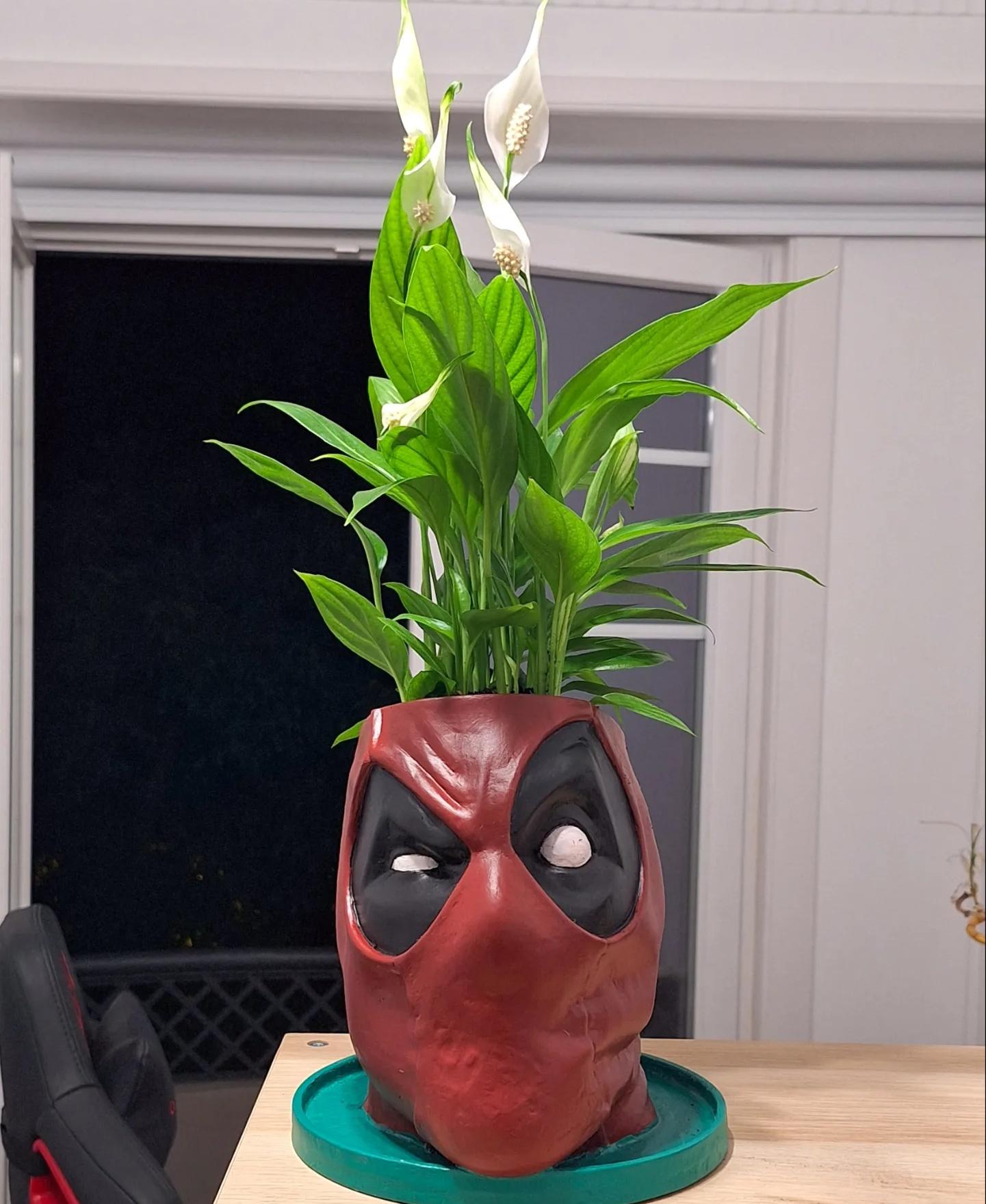 Deadpool Planter - No Supports - This was my very first attempt at painting anything so a lot of mistakes were made alone the way.

Still, happy with the end result. - 3d model