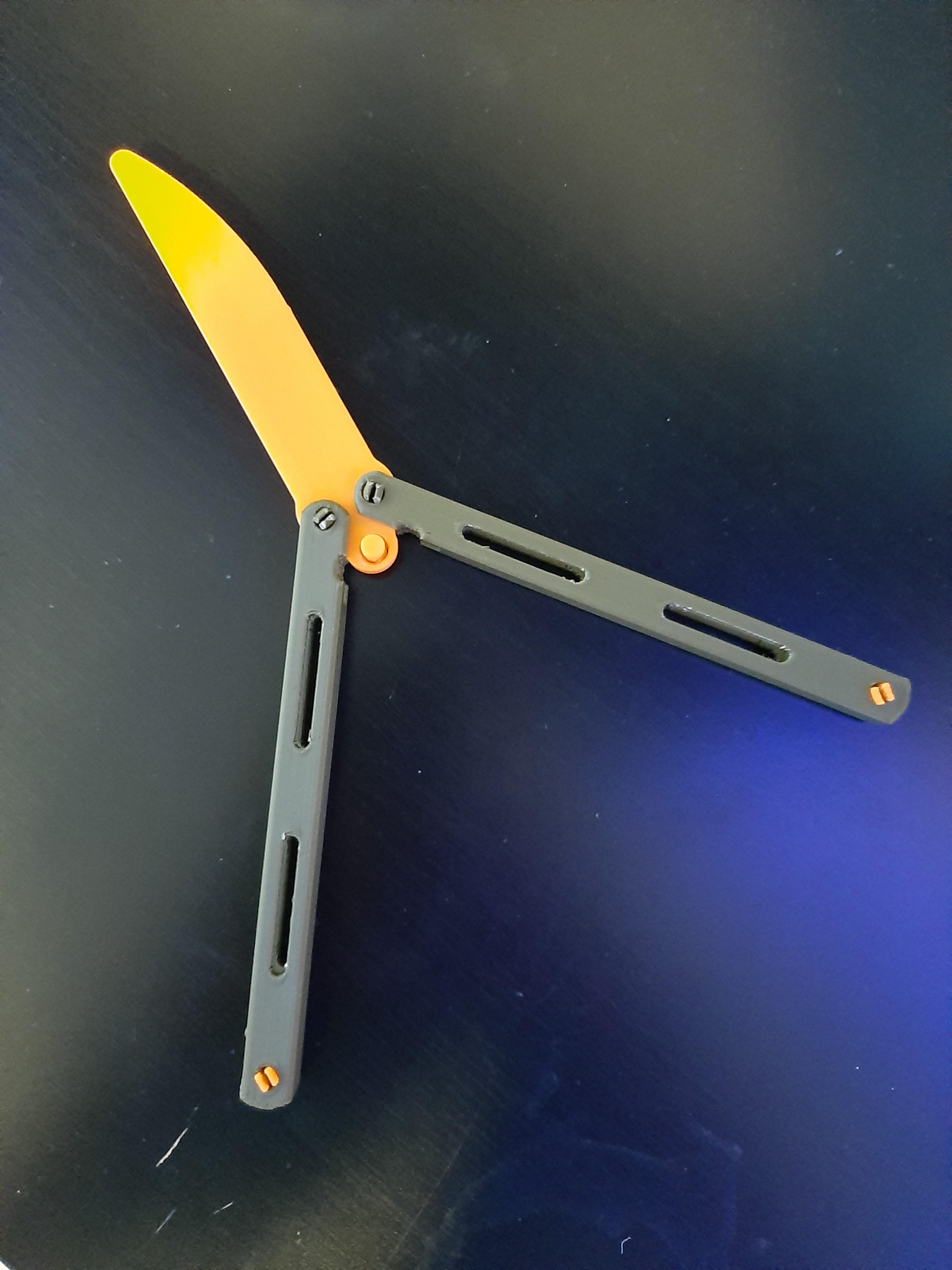 butterfly knife balisong trainer remix - Used orange inland pla+ and olive green inland tough pla - 3d model