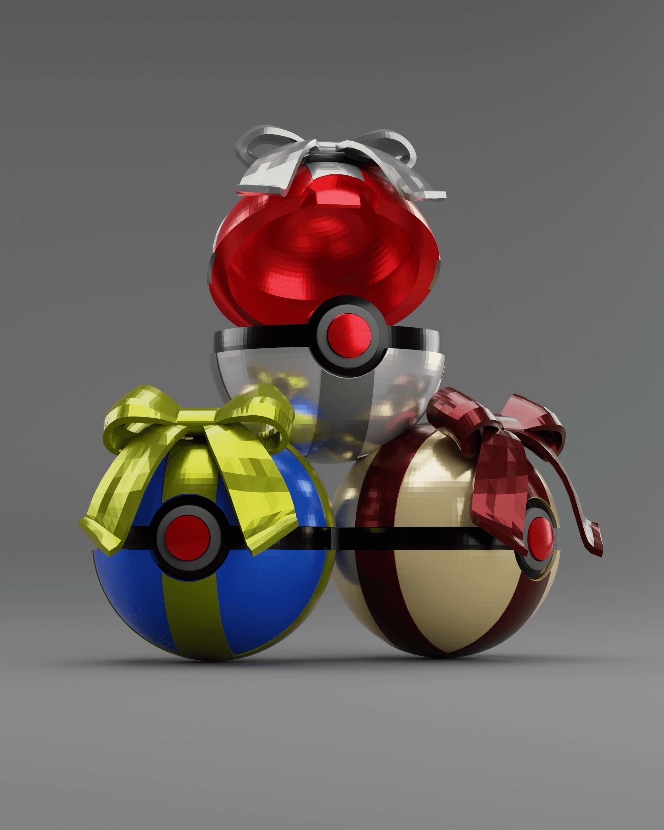 Present Ball Holiday Themed Opening Pokeball - Fan Art 3d model
