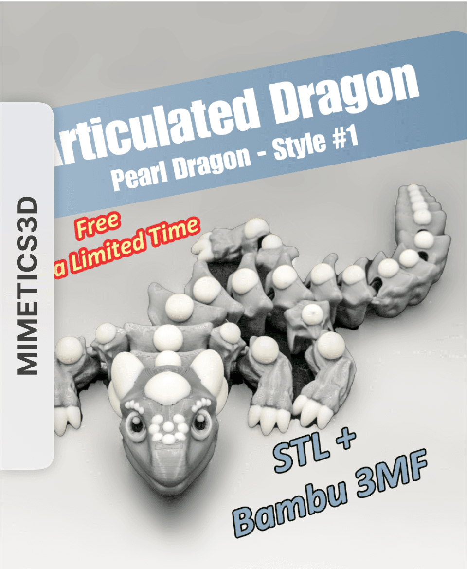 Articulated Dragon - Pearl Dragon, Style #1 - Snap-Flex Fidget Toy by Mimetics3D 3d model