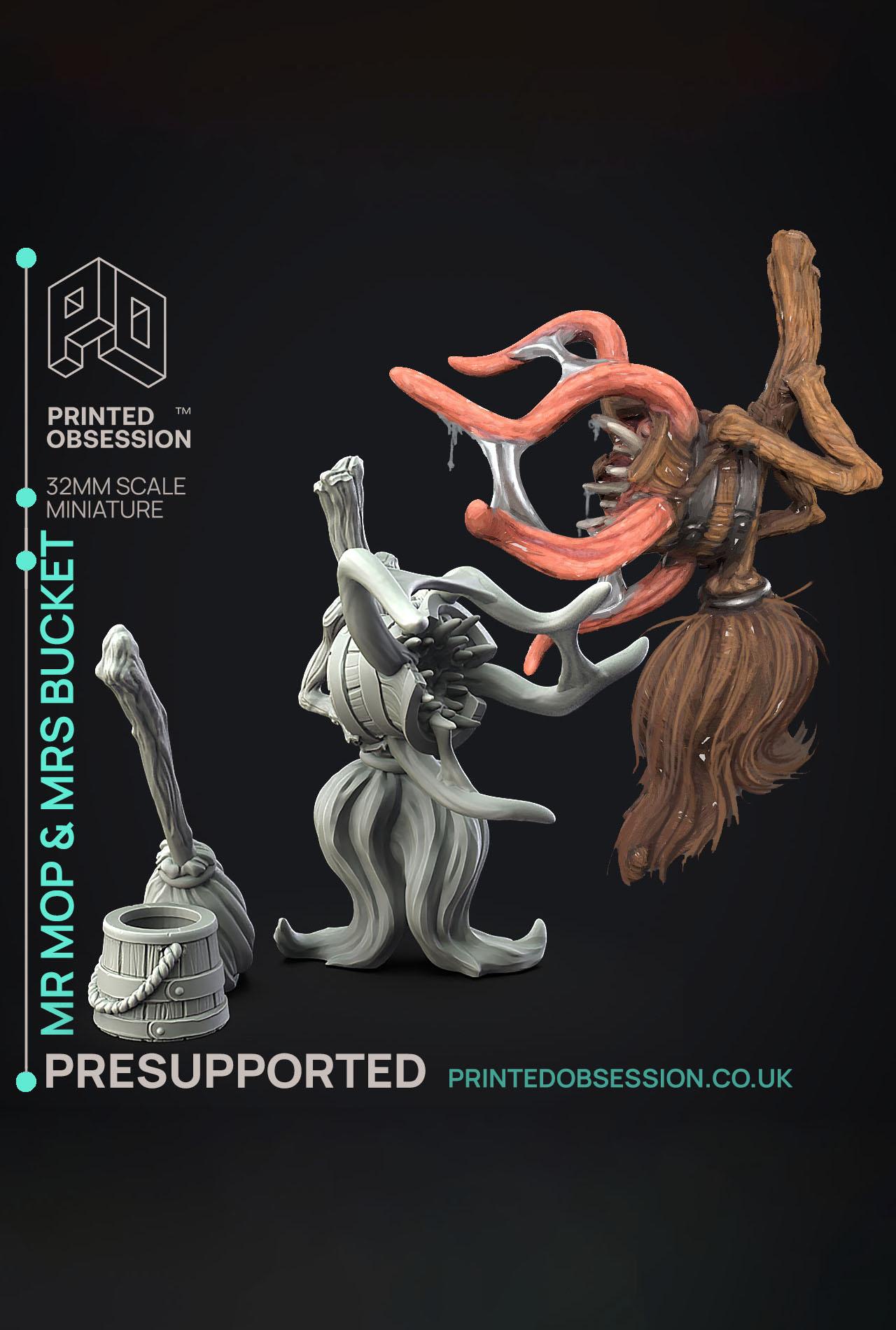 Mr Mop & Mrs Bucket - Dungeon Cleaning Inc - PRESUPPORTED - Illustrated and Stats - 32mm scale			 3d model