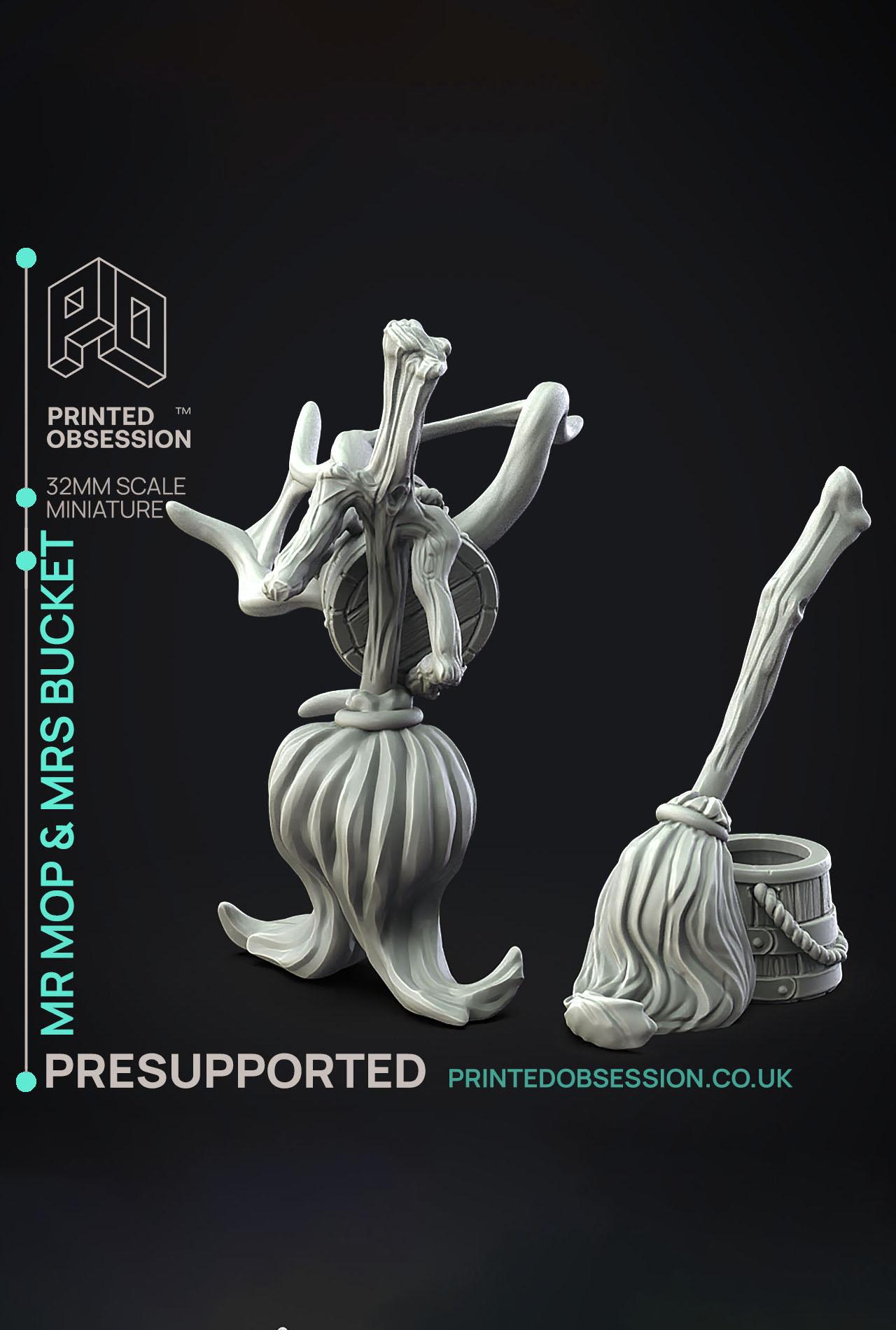 Mr Mop & Mrs Bucket - Dungeon Cleaning Inc - PRESUPPORTED - Illustrated and Stats - 32mm scale			 3d model