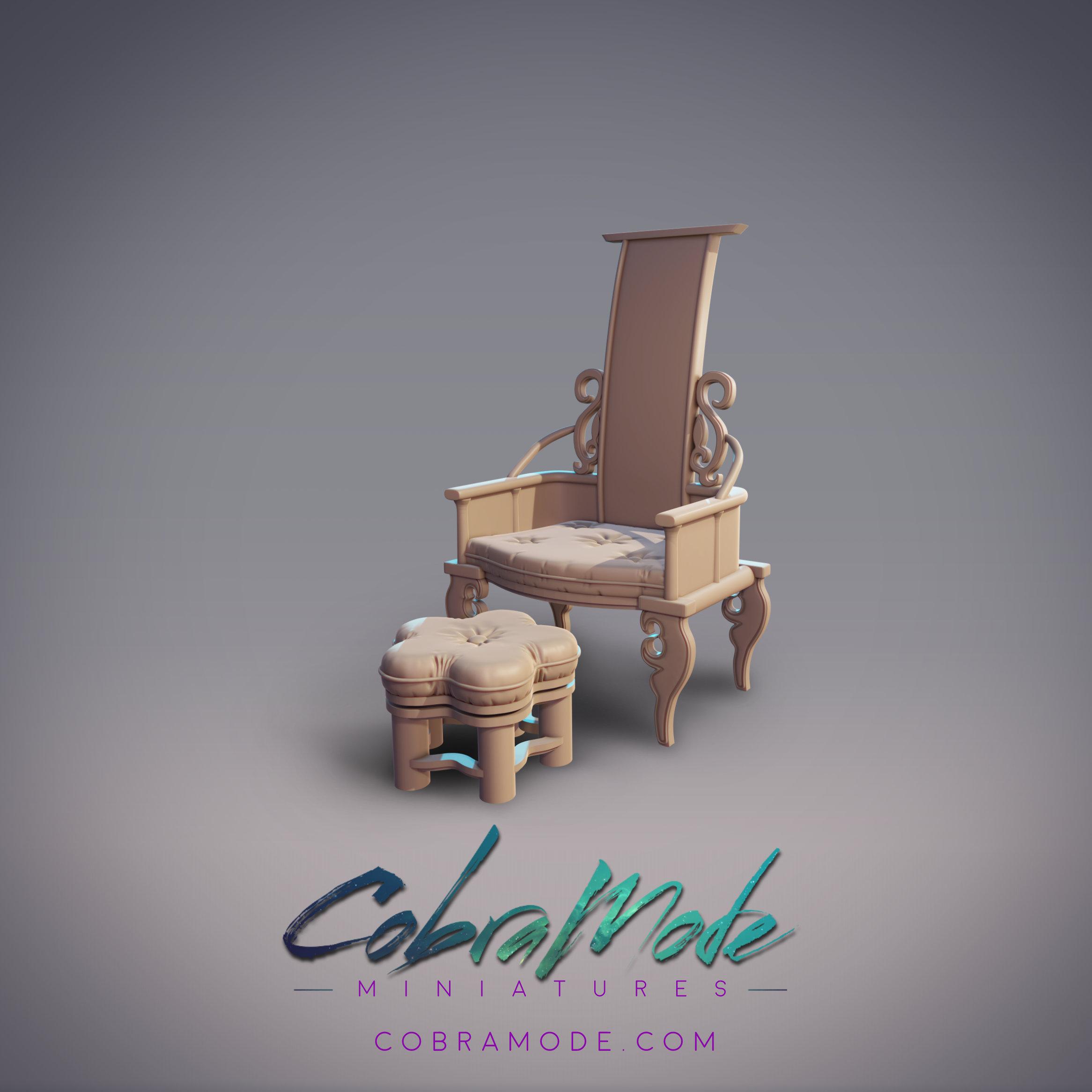 Chair and Footstool Furniture (Pre-supported) 3d model