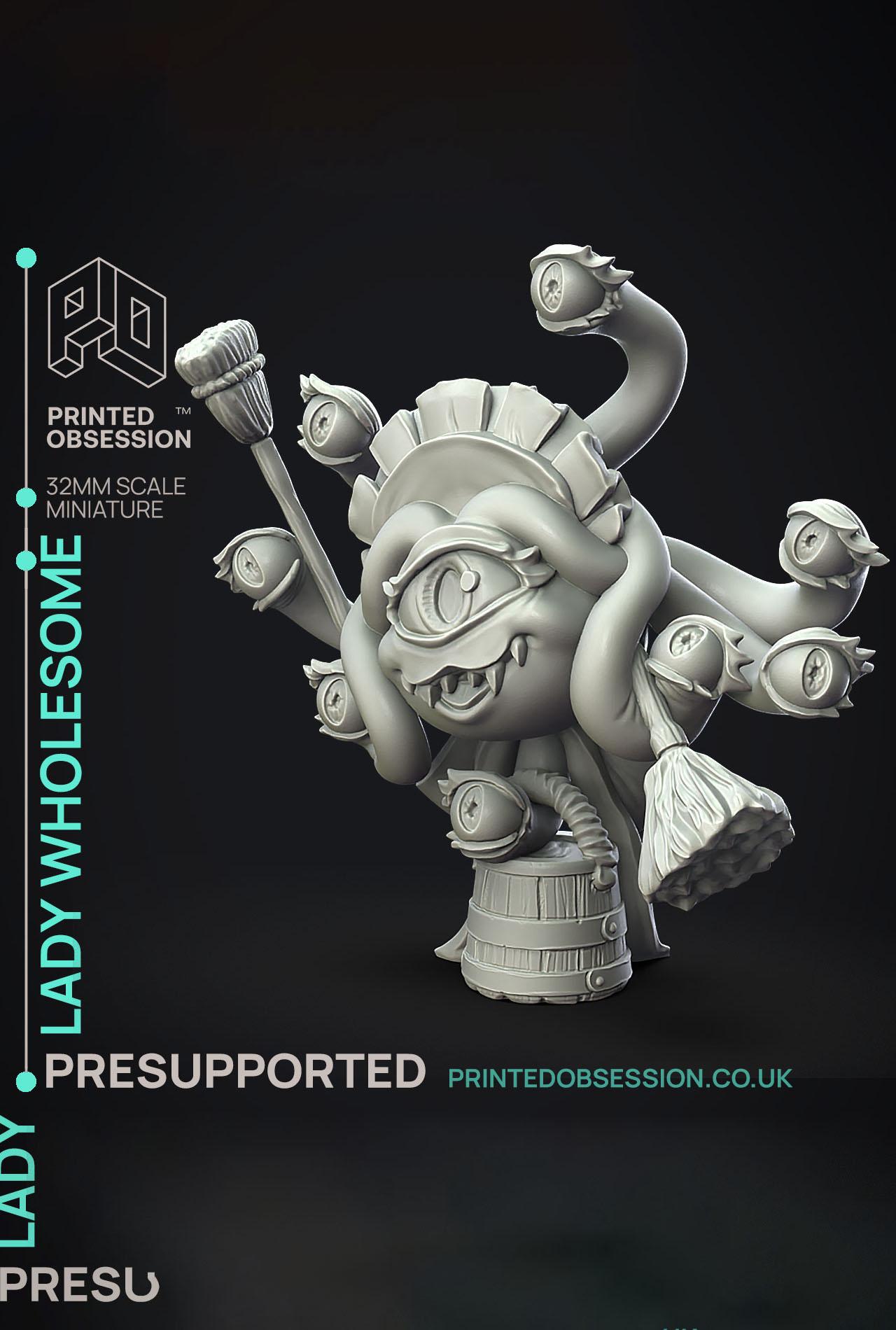 Lady Wholesome - Dungeon Cleaning Inc - PRESUPPORTED - Illustrated and Stats - 32mm scale			 3d model