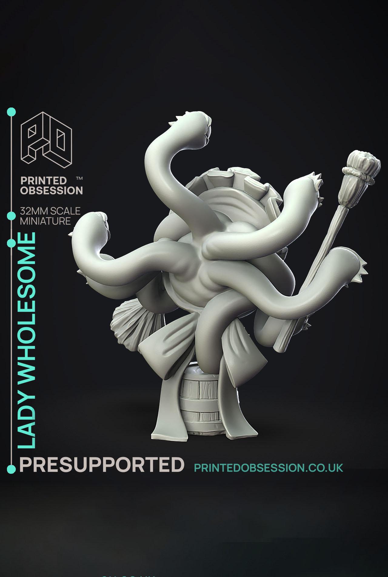 Lady Wholesome - Dungeon Cleaning Inc - PRESUPPORTED - Illustrated and Stats - 32mm scale			 3d model