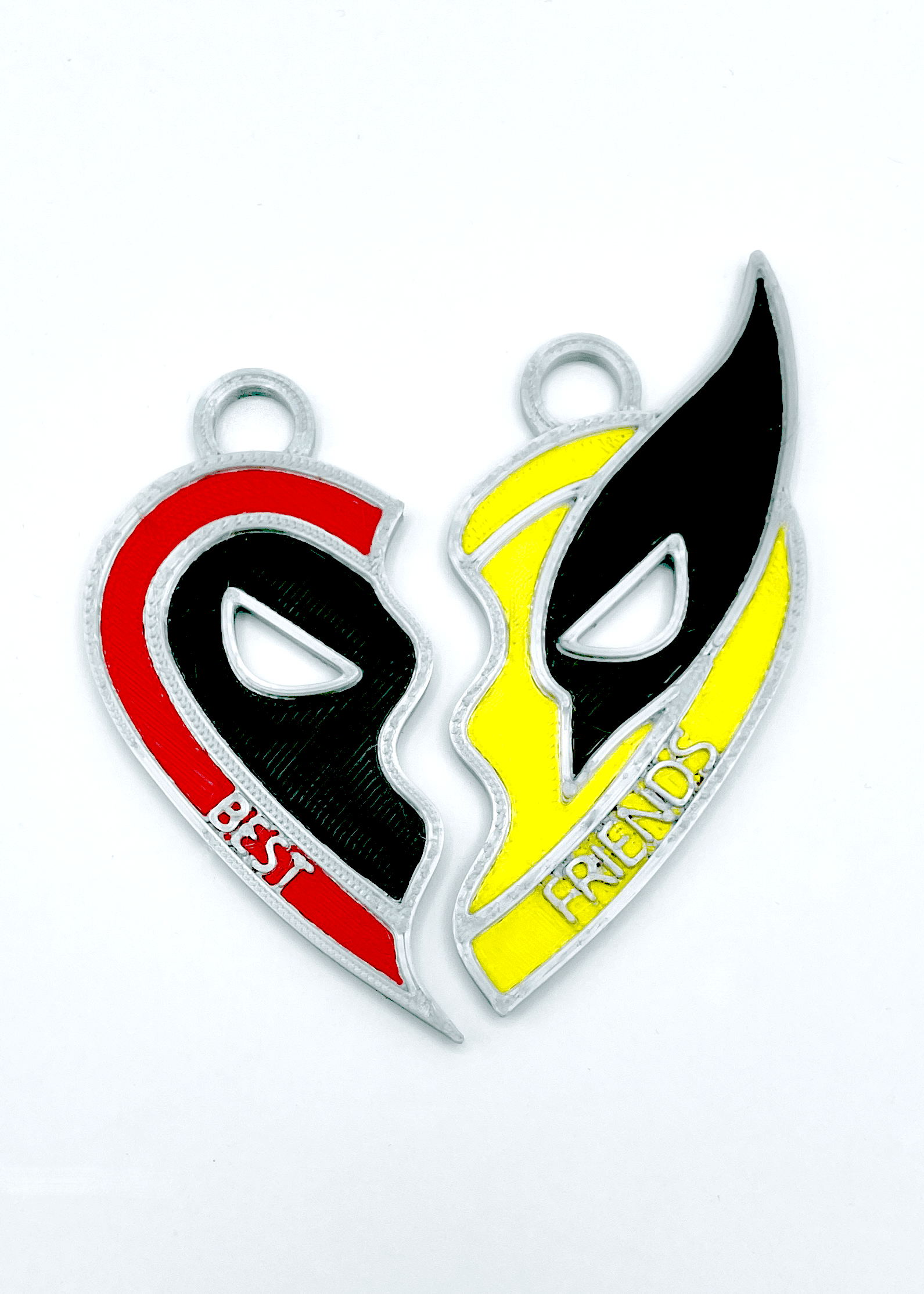 Deadpool and Wolverine Pendant - BESTIES!  Polymaker Lava Red, Silk Black, Silk Yellow and Silk Silver PLA - 3d model